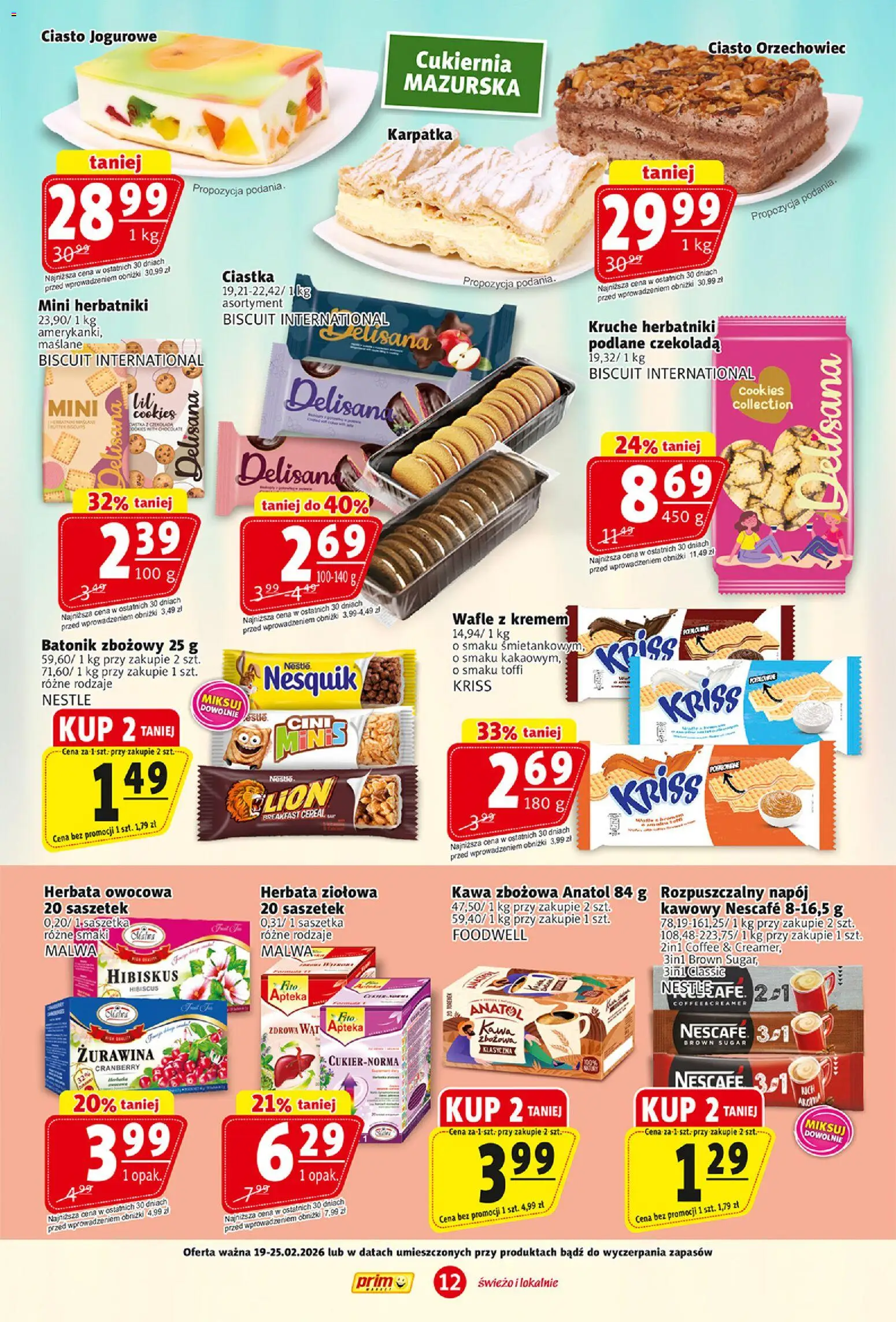 Prim Market Gazetka od 19.02.2026 | Strona: 12 | Produkty: Wafle, Żurawina, Herbata, Ciastka