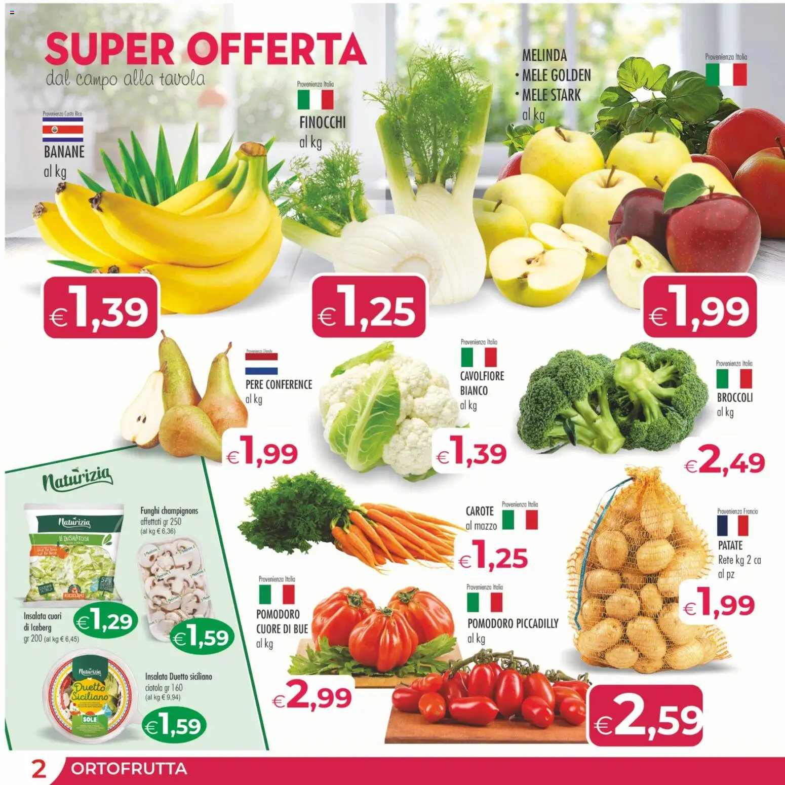 Volantino MerSi Supermercati del 04.01.2026 | Pagina: 2 | Prodotti: Banane, Funghi, Cavolfiore, Broccoli