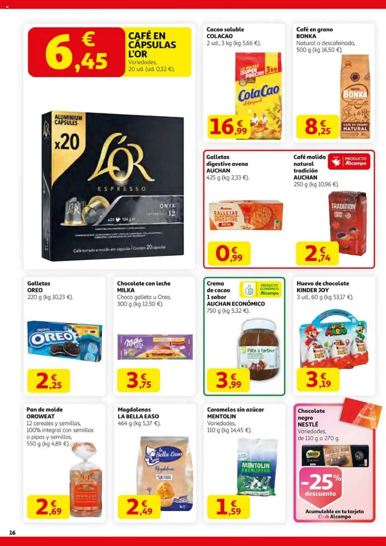 Alcampo - SST Nacional  │ válido desde el 14.08.2025 | Página: 16 | Productos: Pan, Café, Chocolate, Crema