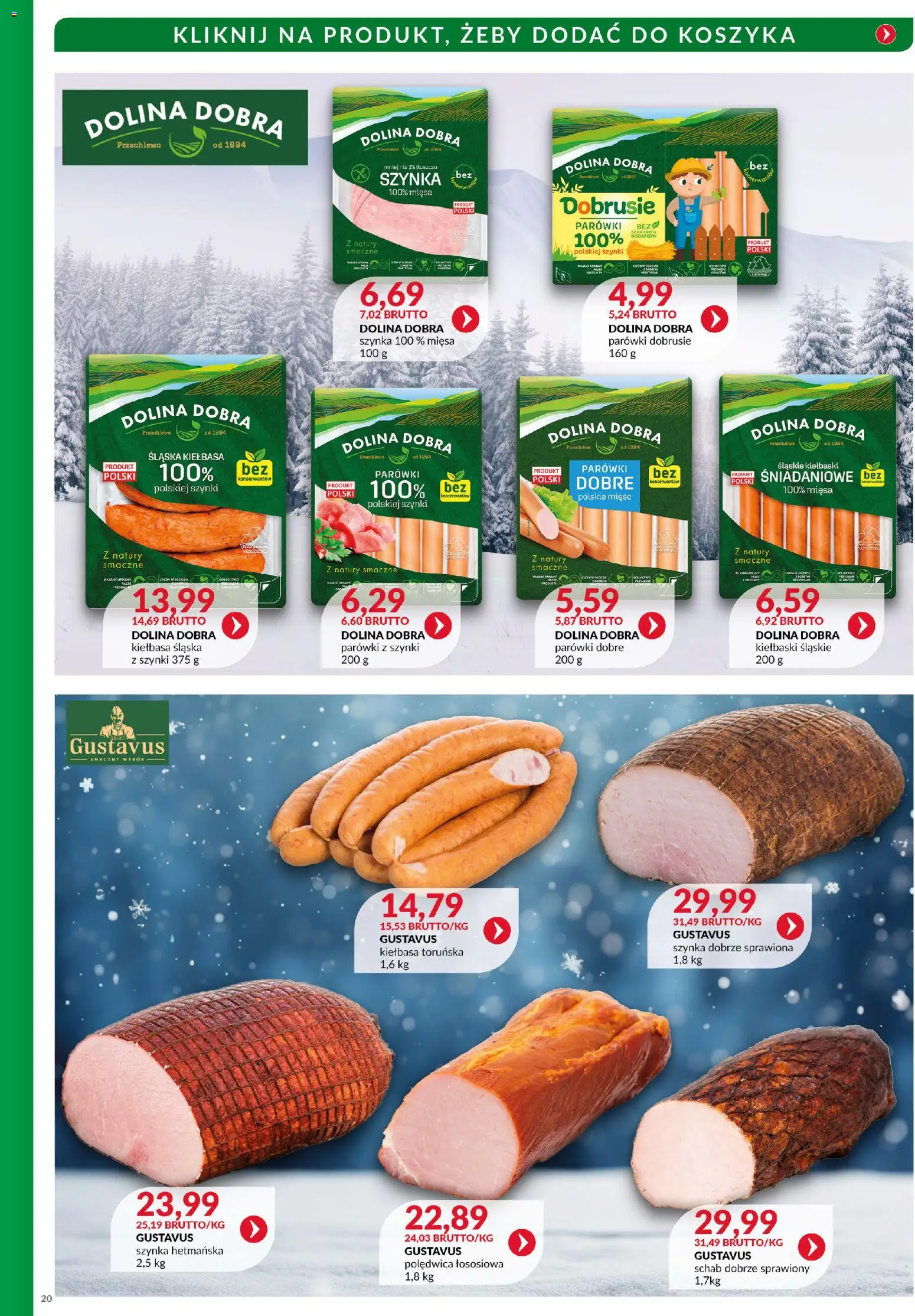 Eurocash Gazetka - Katalog Wędlin od 01.12.2025 | Strona: 20 | Produkty: Kiełbasa, Mięso, Parówki z szynki, Kiełbasa śląska