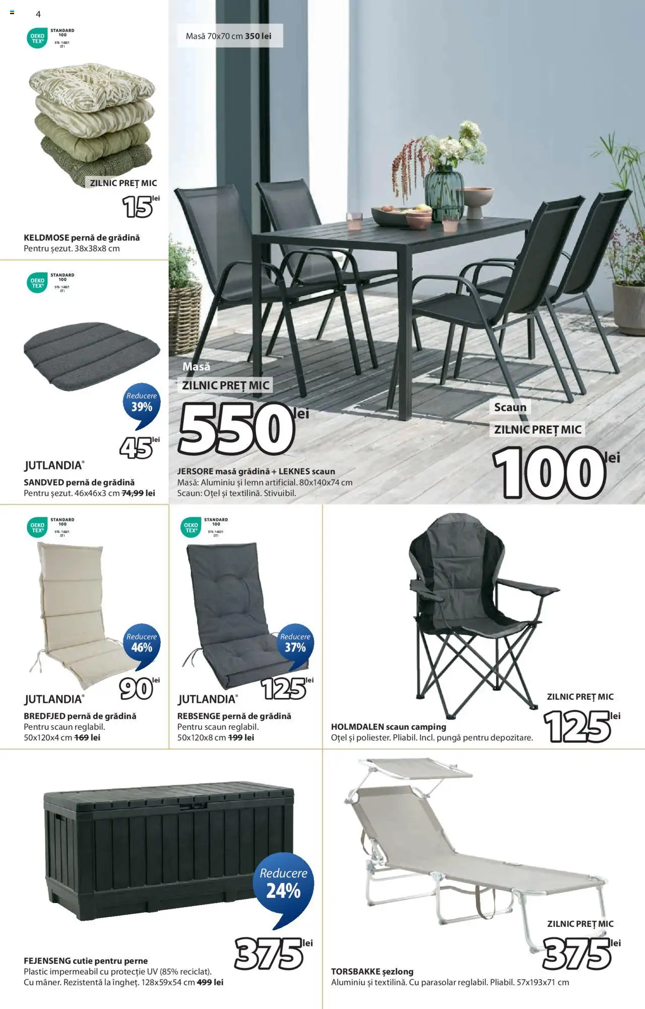 Catalog JYSK – valabil de la 05.06.2025 | Pagină: 4 | Produse: Pungă, Pernă, Șezlong, Masă