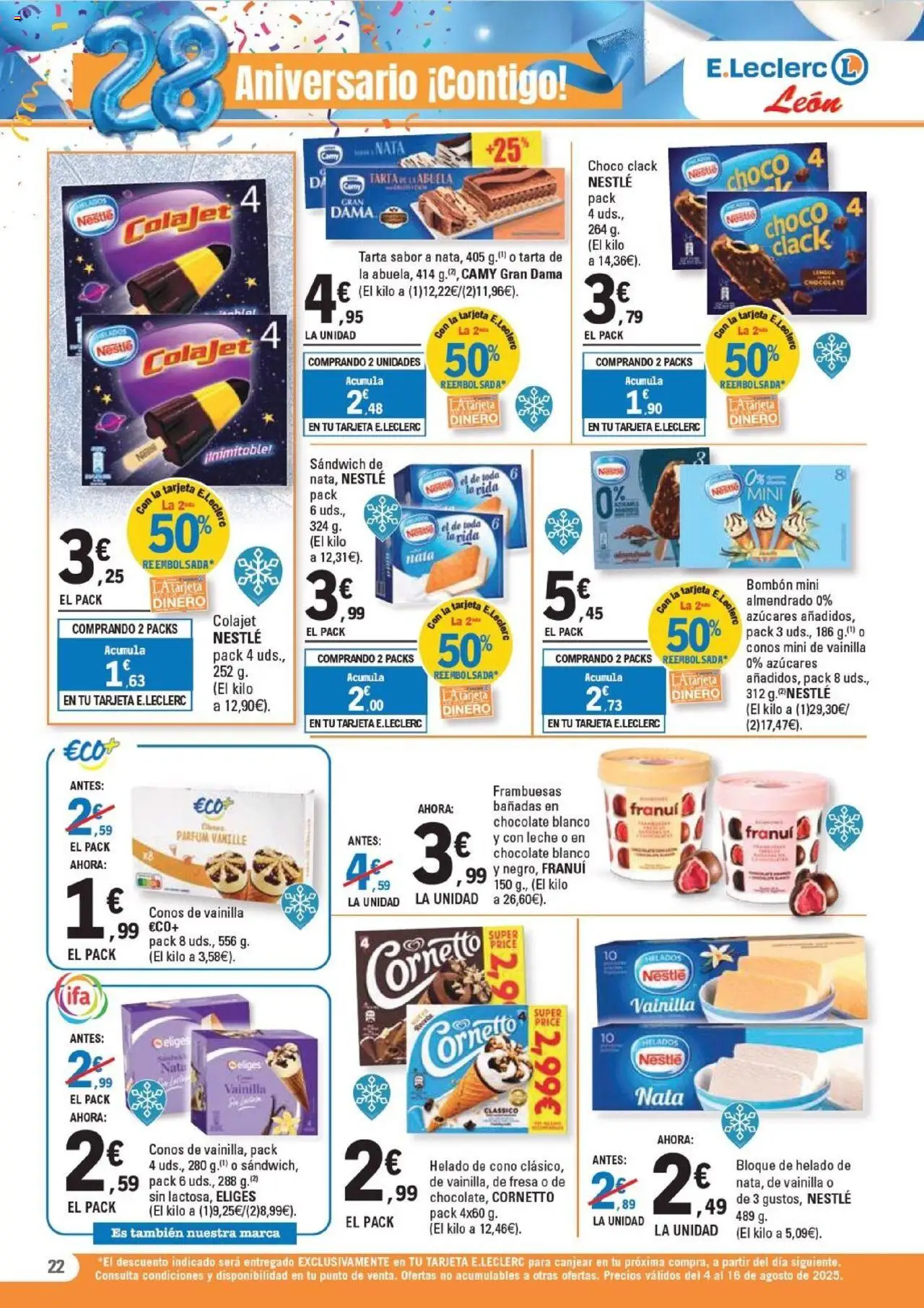E.Leclerc folleto │ válido desde el 04.08.2025 | Página: 22 | Productos: Leche, Chocolate, Helado