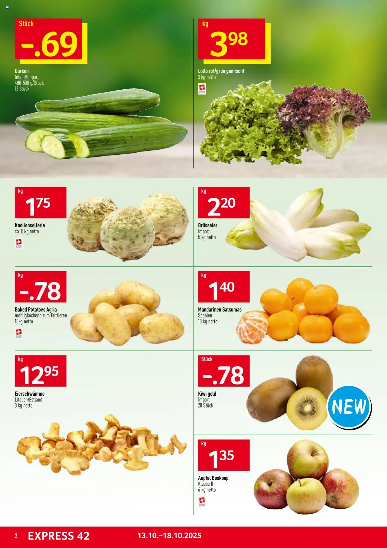 Prodega Aktionen – gültig ab 13.10.2025 | Seite: 2 | Produkte: Kiwi, Mandarinen, Gurken