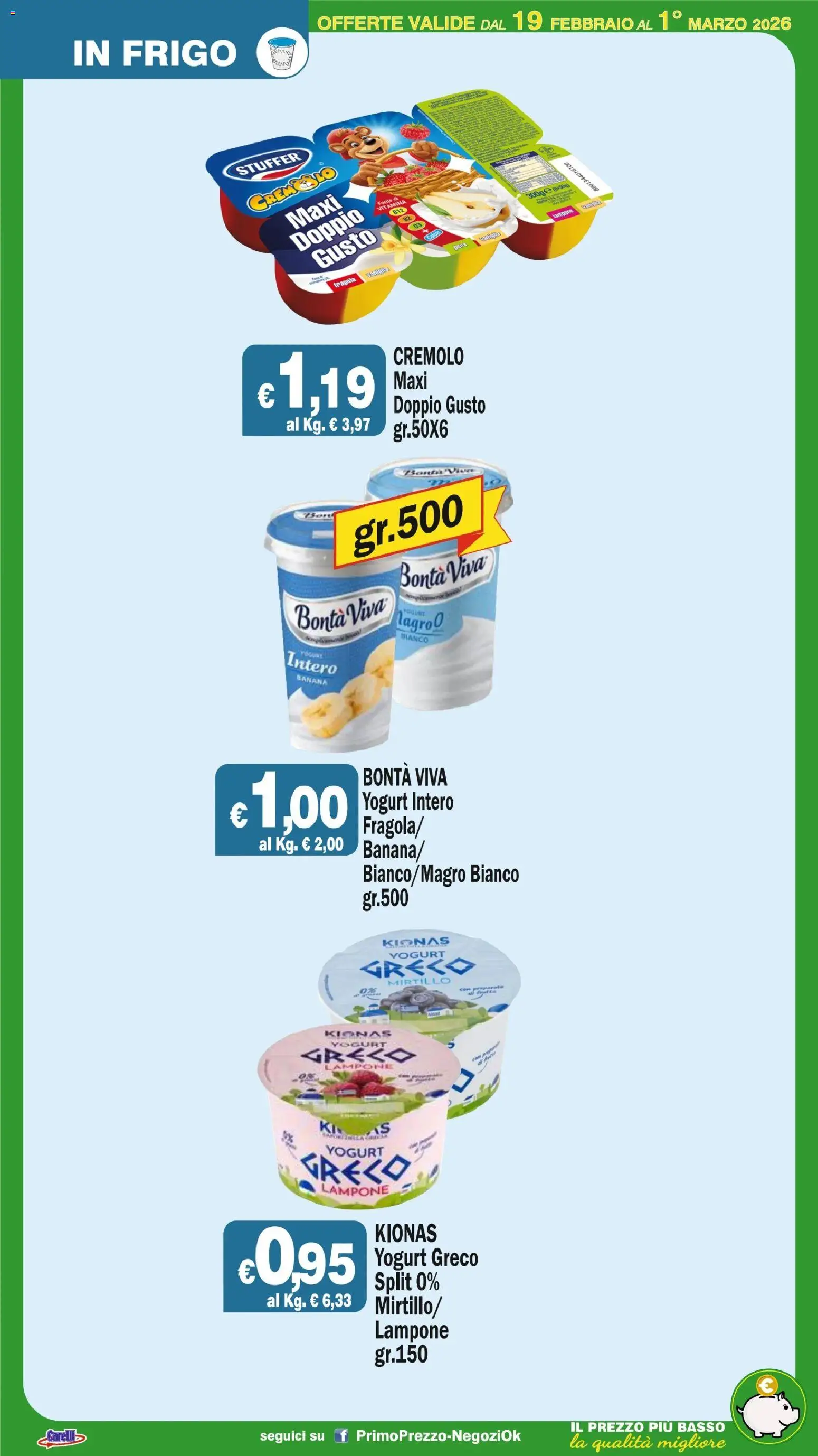 Volantino Primo Prezzo del 19.02.2026 | Pagina: 47 | Prodotti: Yogurt greco, Yogurt, Pera, Lampone