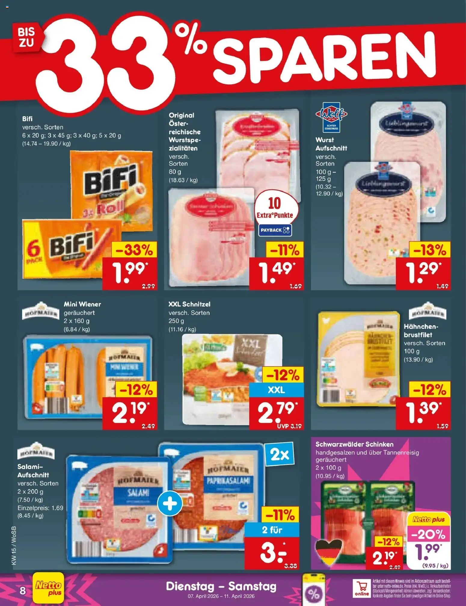Netto Marken-Discount Prospekt Mannheim	 – gültig ab 05.04.2026 | Seite: 10 | Produkte: Hahnchen, Bifi, Salami, Schinken