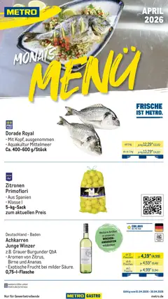 Metro Monats-Menü ab 01.04.2026 gültig