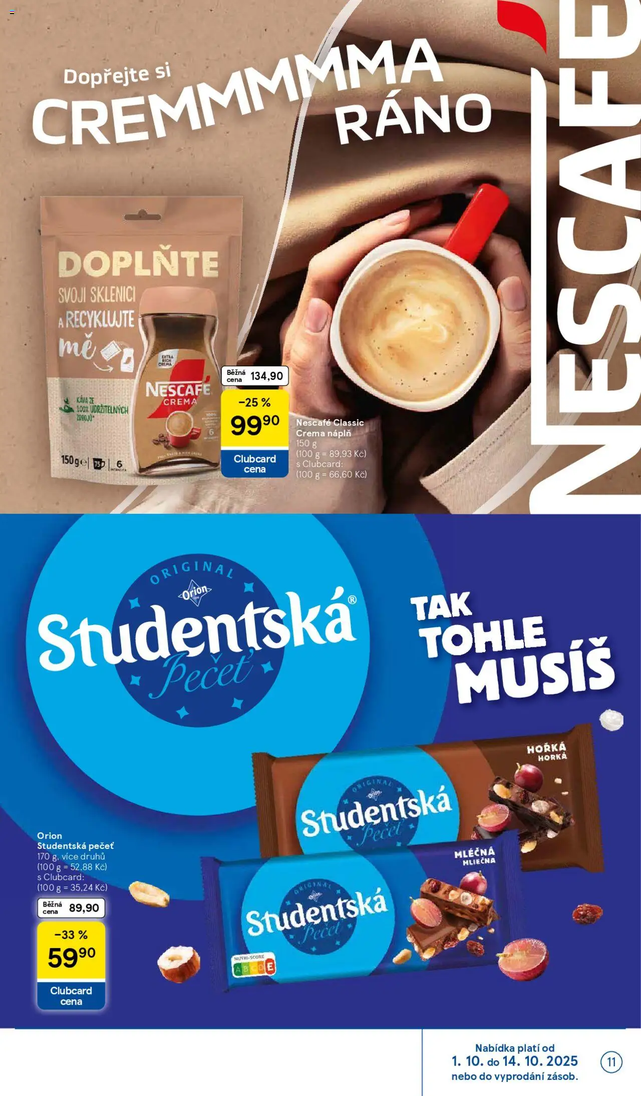 Tesco leták - Hypermarket od 01.10.2025 | Strana: 11 | Produkty: Káva, Studentská pečeť, Nescafé, Crema