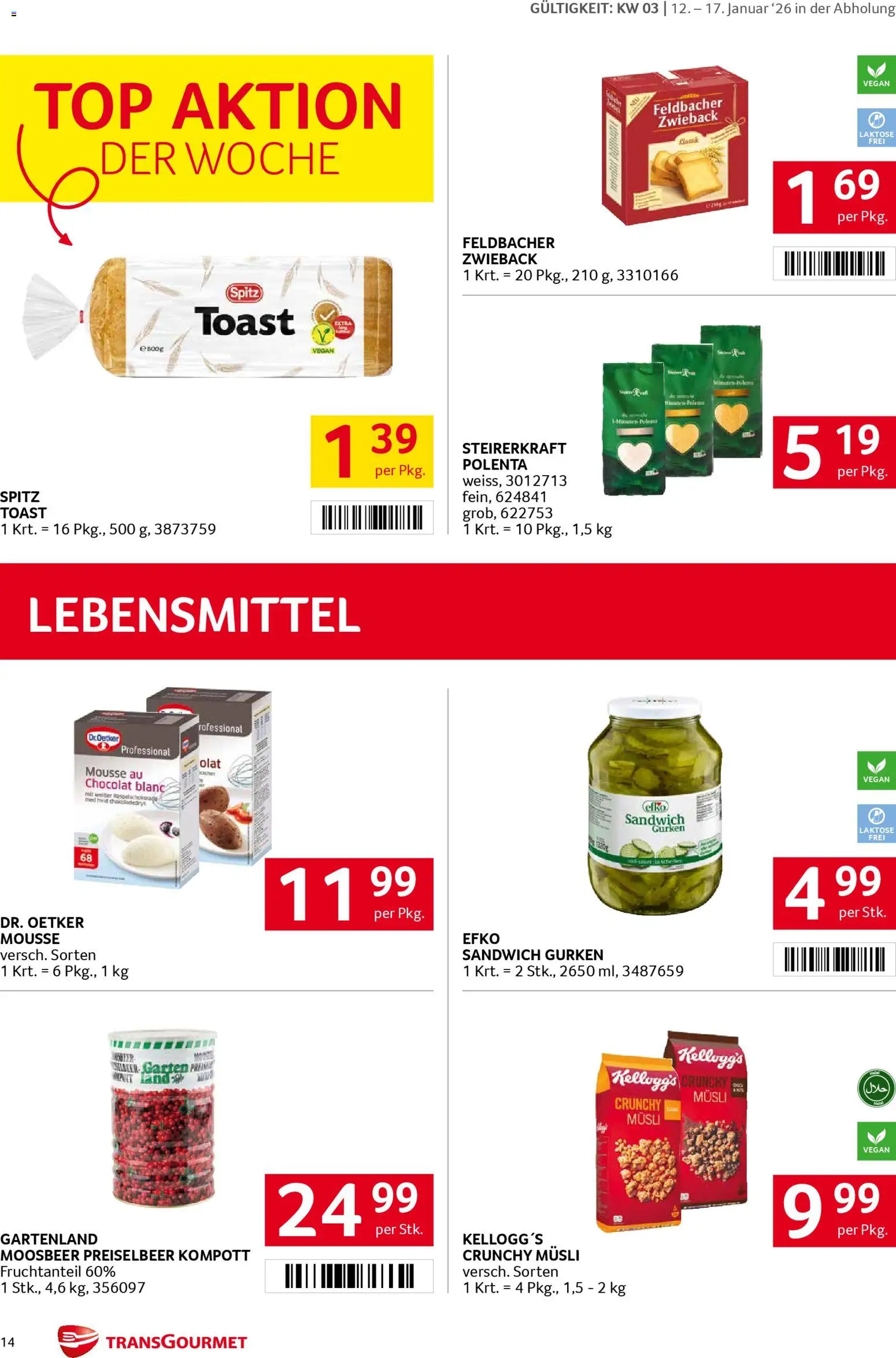 Transgourmet Flugblatt gültig ab 12.01.2026 | Seite: 14 | Produkte: Gurken, Libacomb