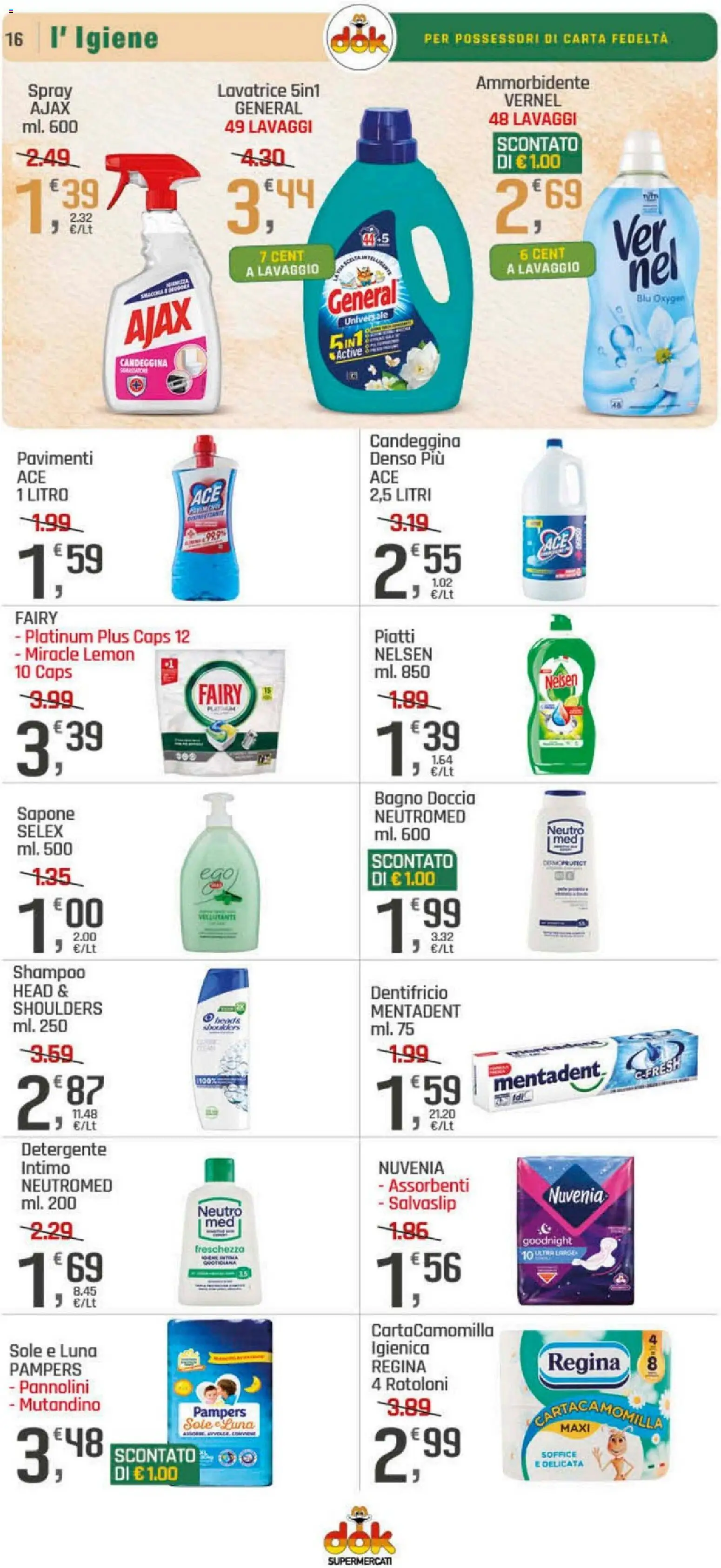 Volantino DOK del 04.12.2025 | Pagina: 16 | Prodotti: Ammorbidente, Candeggina, Lavatrice, Pampers