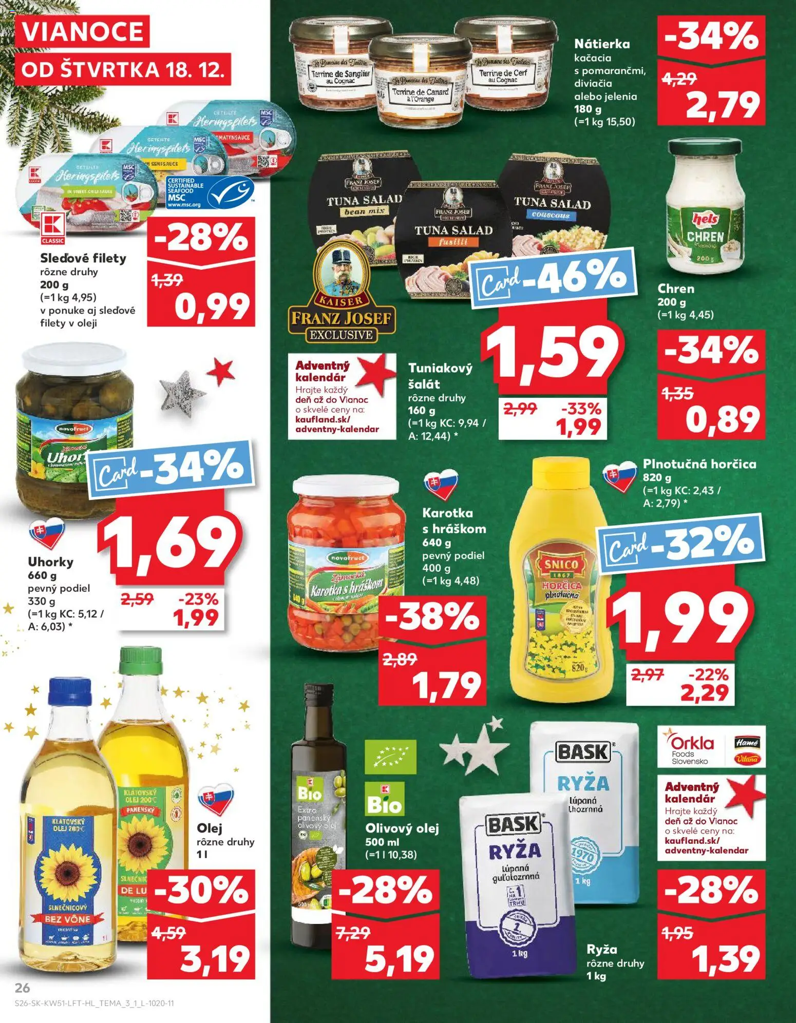 Nové Kaufland akcie – leták je platný od 18.12.2025 | Strana: 26 | Produkty: Olej, Olivový olej, Šalát, Uhorky