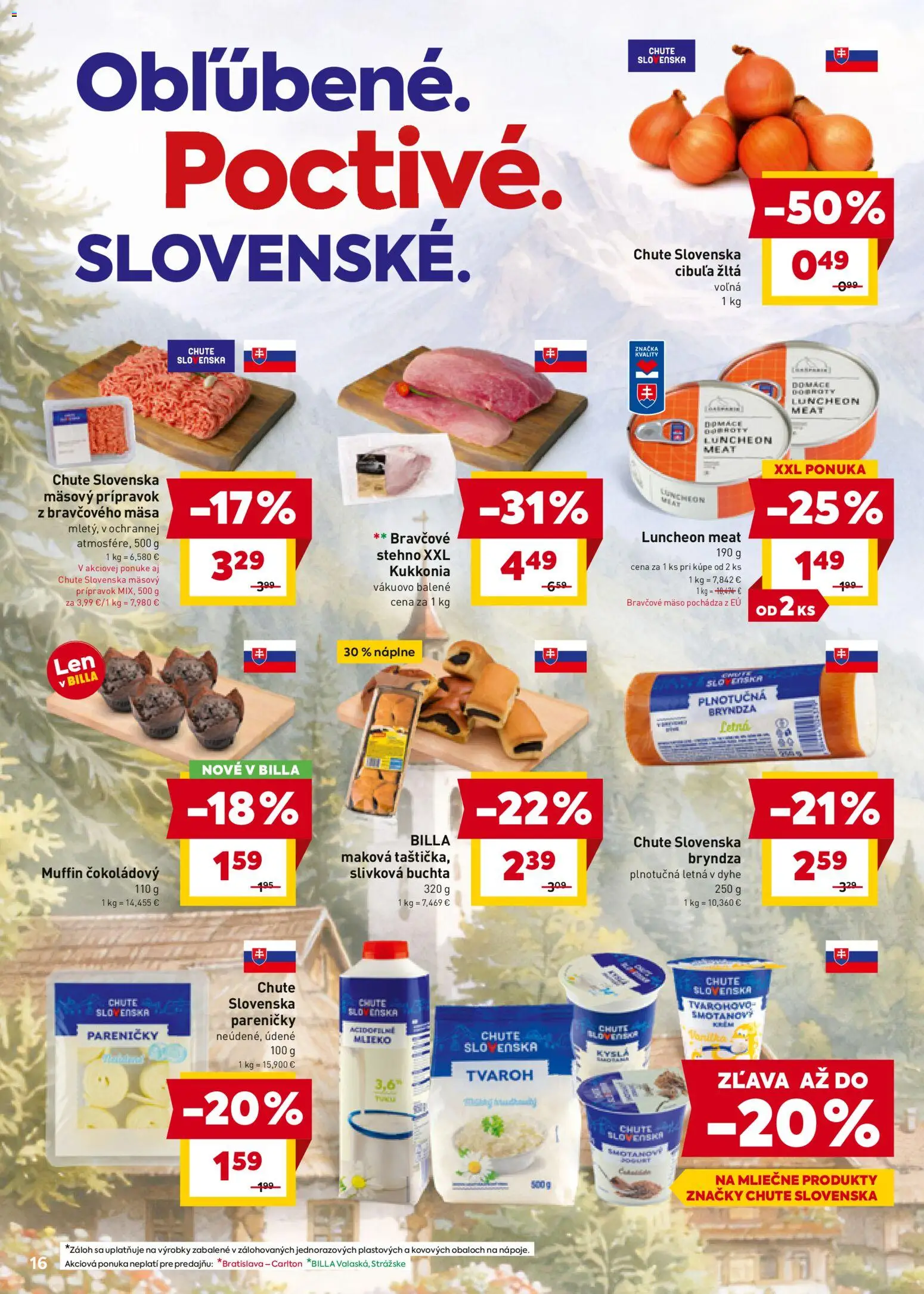 Nové Billa akcie – leták je platný od 07.01.2026 | Strana: 16 | Produkty: Mlieko, Bryndza, Bravčové mäso, Cibuľa