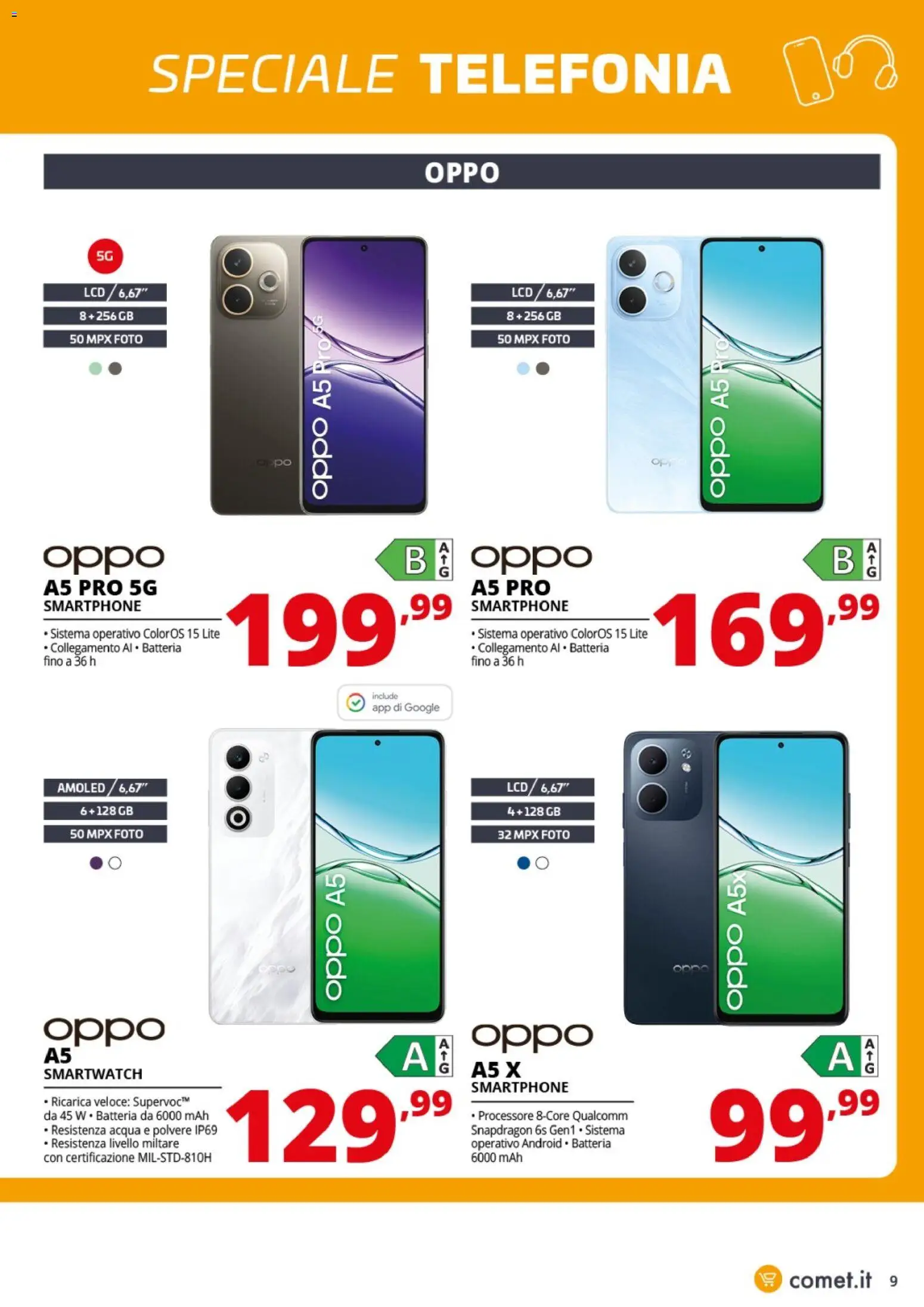 Volantino Comet del 06.03.2026 | Pagina: 9 | Prodotti: Acqua, Smartphone, Smartwatch, Batteria
