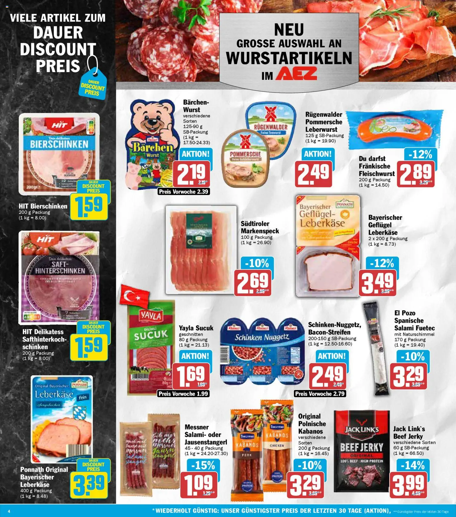 AEZ Prospekt 	 – gültig ab 05.01.2026 | Seite: 4 | Produkte: Wurst, Salami, Schinken, Saft