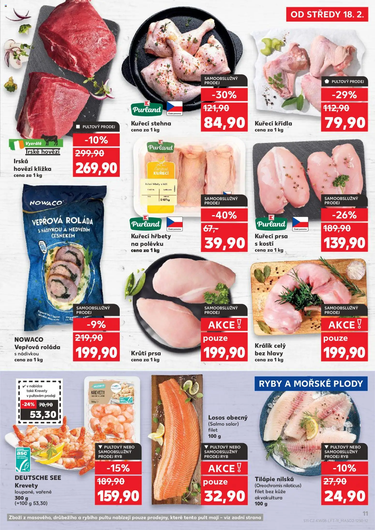 Kaufland leták - Plzeň Bory od 18.02.2026 | Strana: 11 | Produkty: Králík, Irské hovězí, Tilapie, Krevety