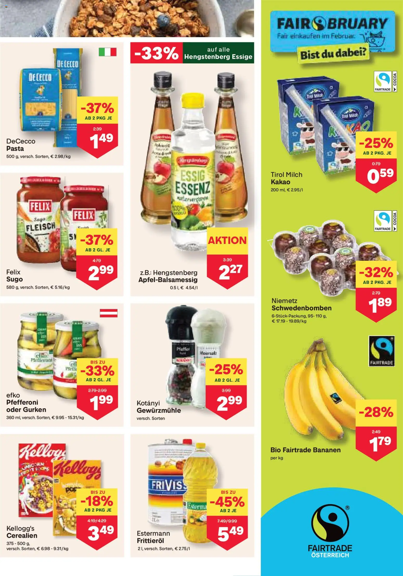 MPREIS Absam gültig ab 20.02.2026 | Seite: 13 | Produkte: Pasta, Gurken, Huile à frire, Bananen