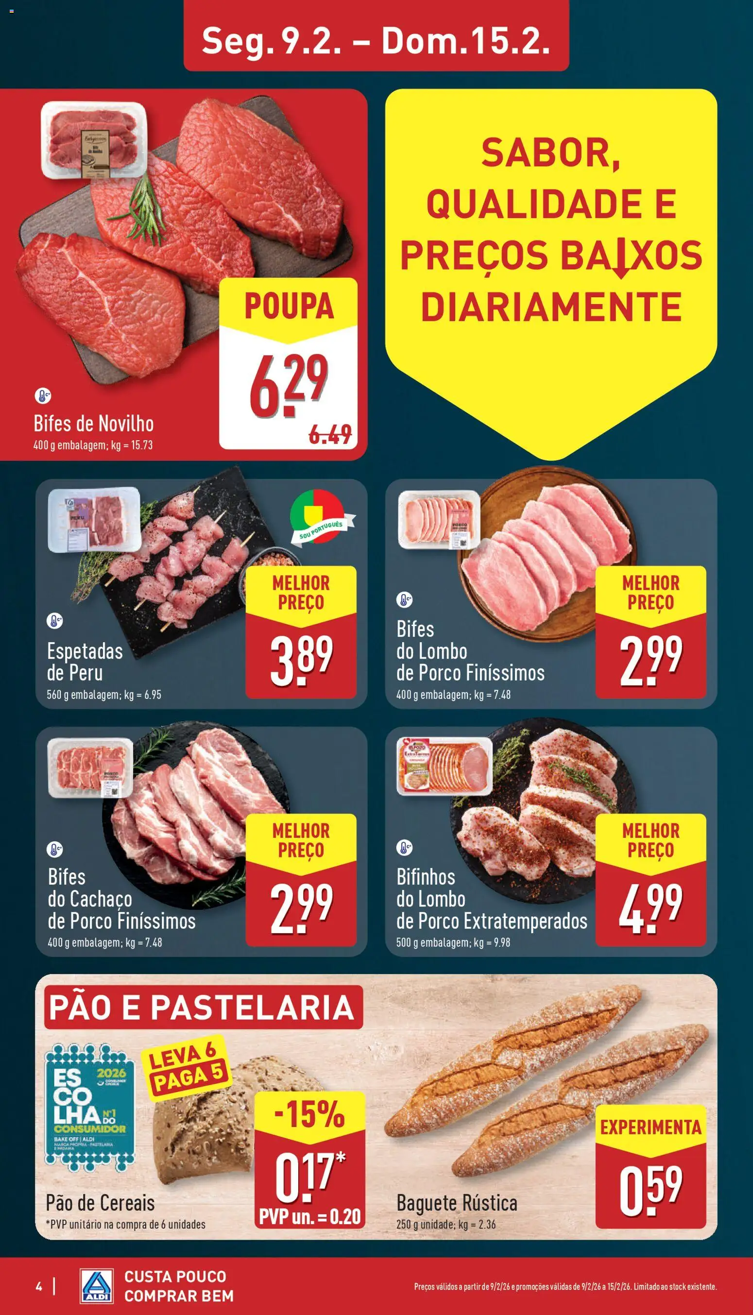 Aldi folheto │ válido de 09.02.2026 | Página: 4 | Produtos: Peru, Lombo, Pão, Cereais