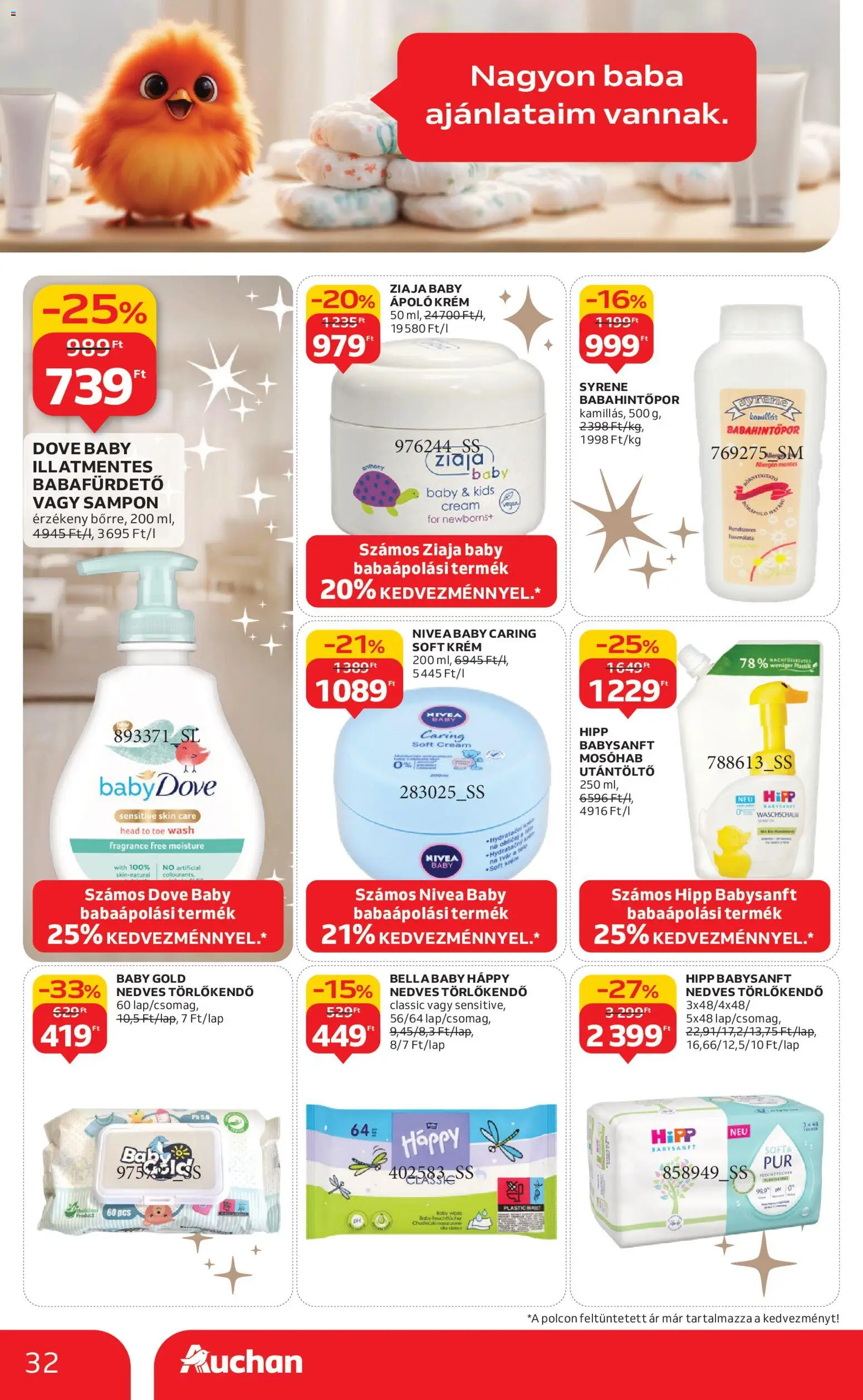 Auchan akciós ujság - amely érvényes a következő dátumtól: 24.12.2025 | Oldal: 32 | Termékek: Törlőkendő, Nedves törlőkendő, Sampon, Vegán