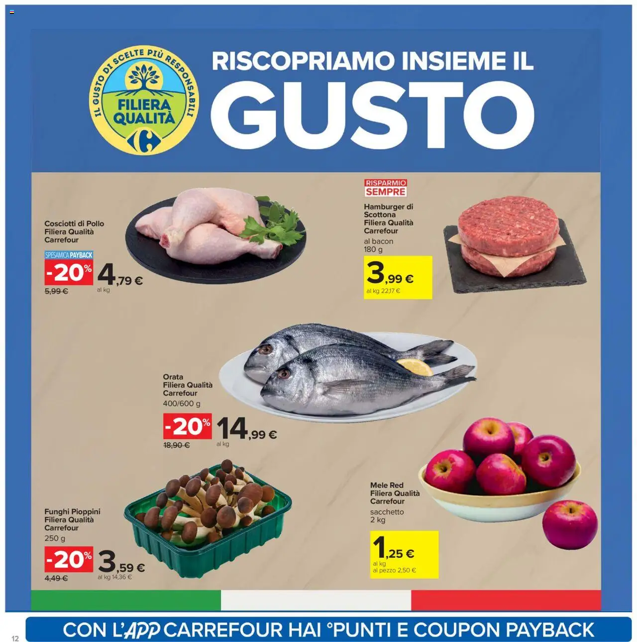 Volantino Carrefour del 10.10.2025 | Pagina: 12 | Prodotti: Pollo, Mele, Orata, Hamburger