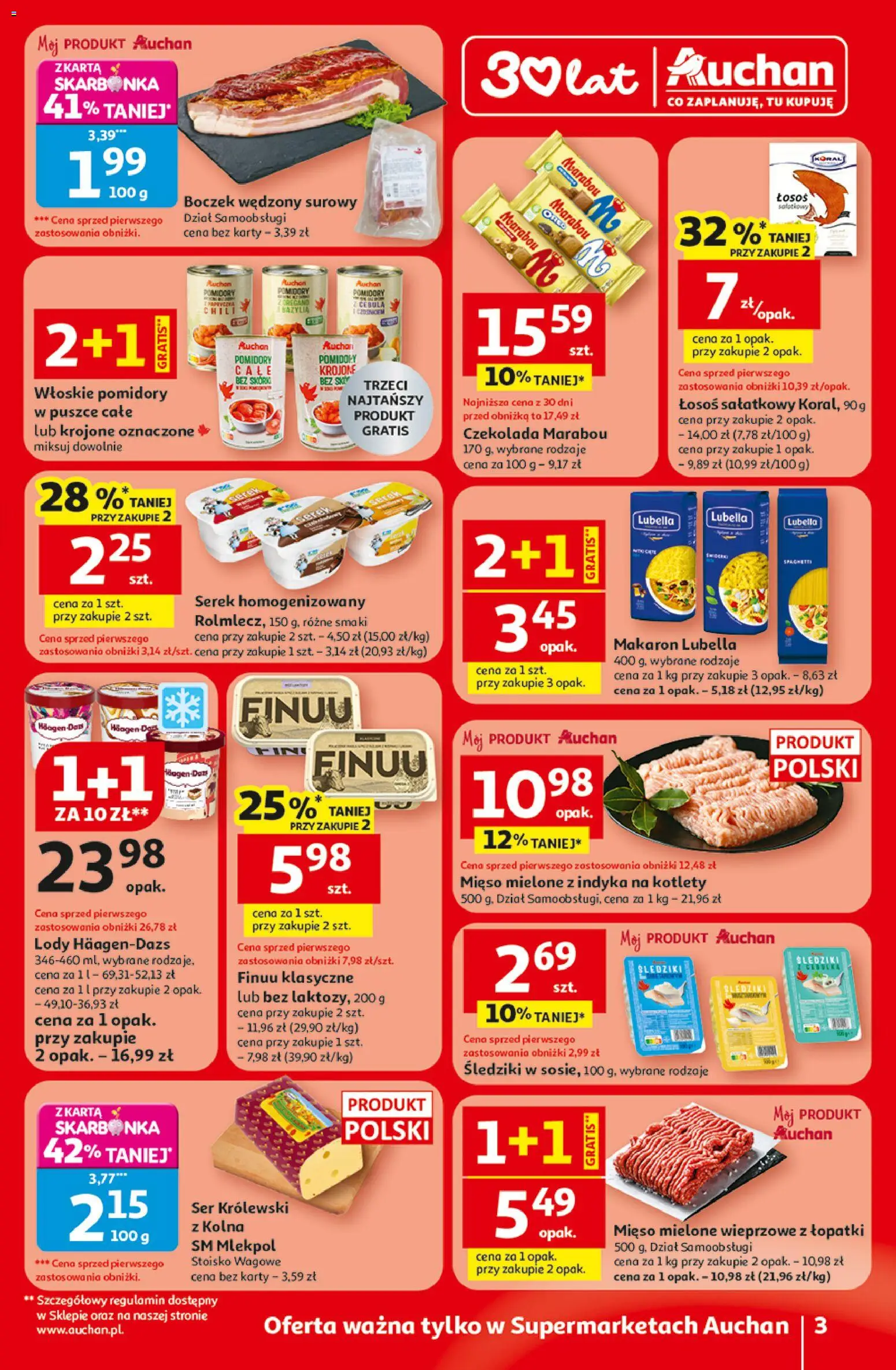Auchan Gazetka - 30 Lat Franczyza od 29.01.2026 | Strona: 3 | Produkty: Chili, Karta, Ser, Lody