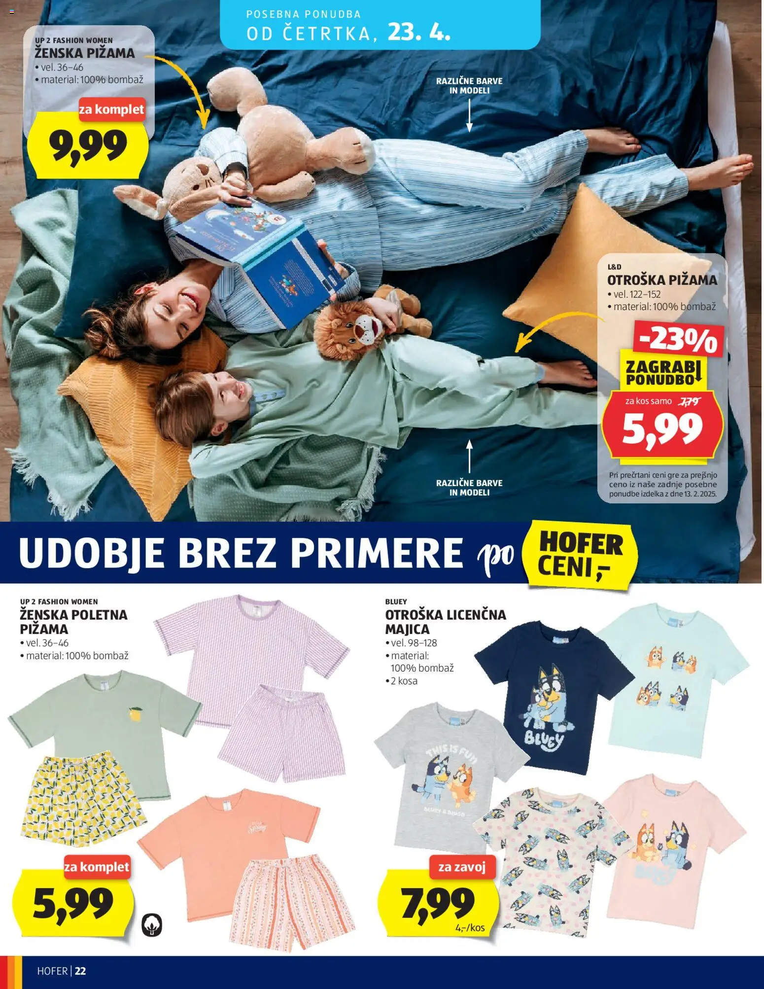 Novi Hofer katalog ponudbe – veljaven od 15.04.2026 | Stran: 22 | Izdelki: Pižama, Kos, Majica