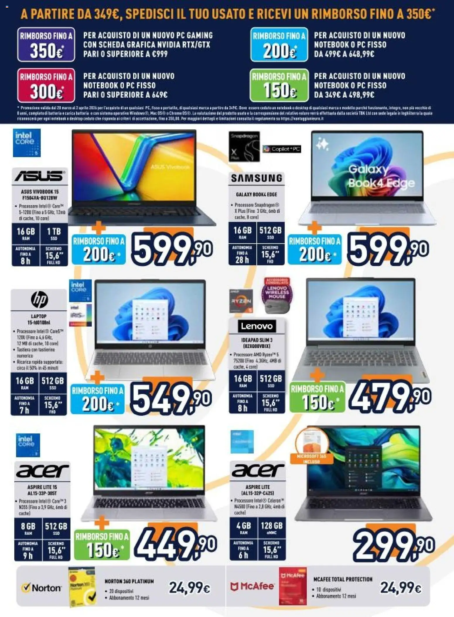Volantino Unieuro del 20.03.2026 | Pagina: 3 | Prodotti: Notebook, Samsung Galaxy, PC, Batteria