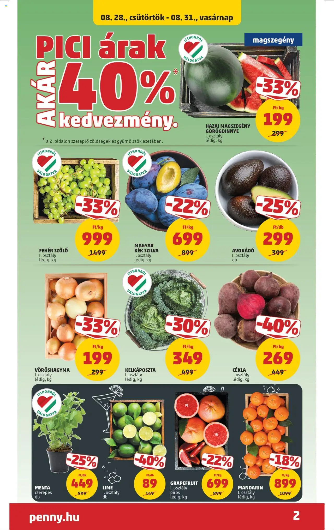 PENNY akciós ujság - amely érvényes a következő dátumtól: 28.08.2025 | Oldal: 2 | Termékek: Cékla, Görögdinnye, Vöröshagyma, Mandarin