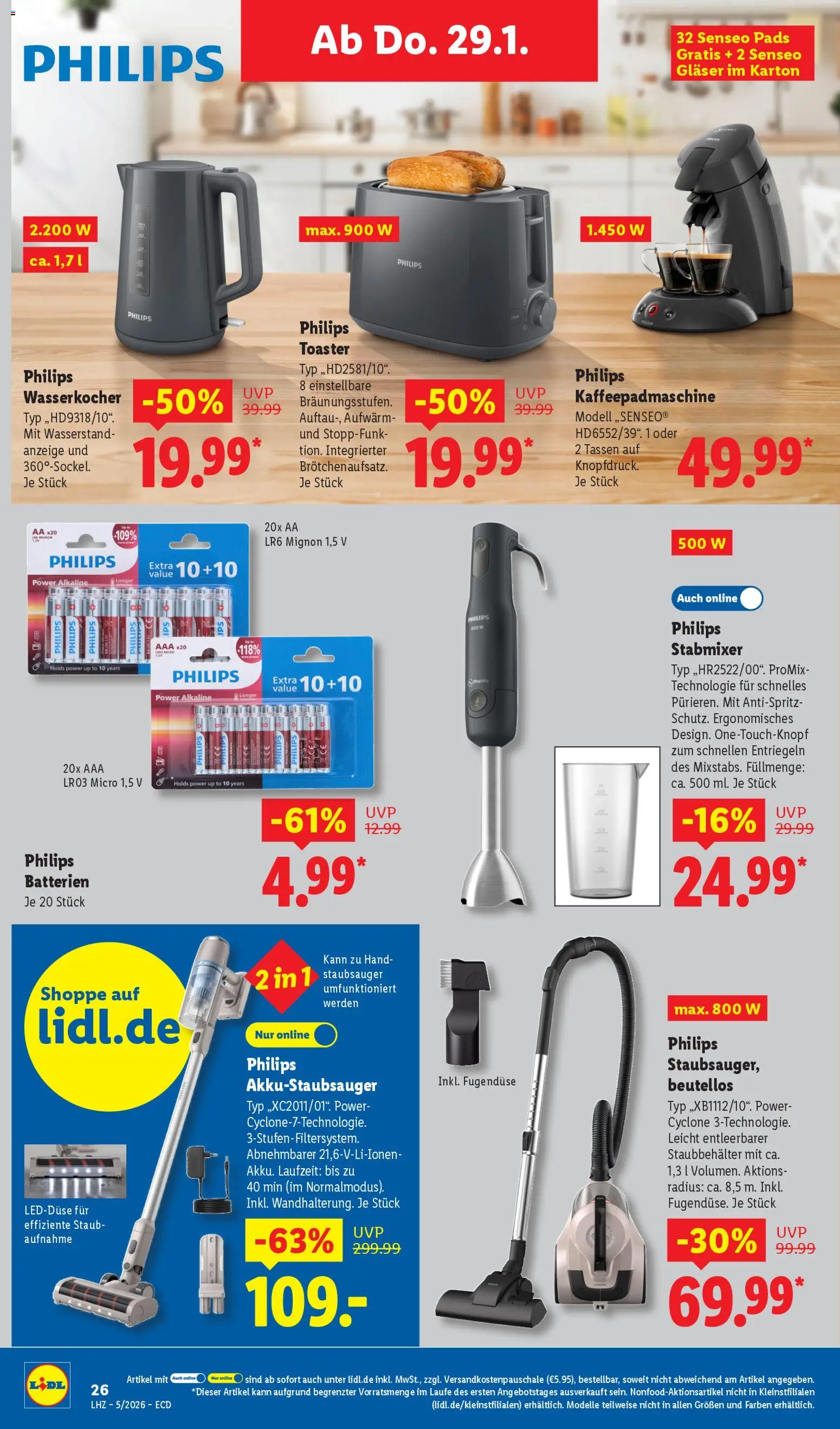 Lidl - Prospekt – gültig ab 26.01.2026 | Seite: 30 | Produkte: Philips, Staubsauger, Toaster, Batterien
