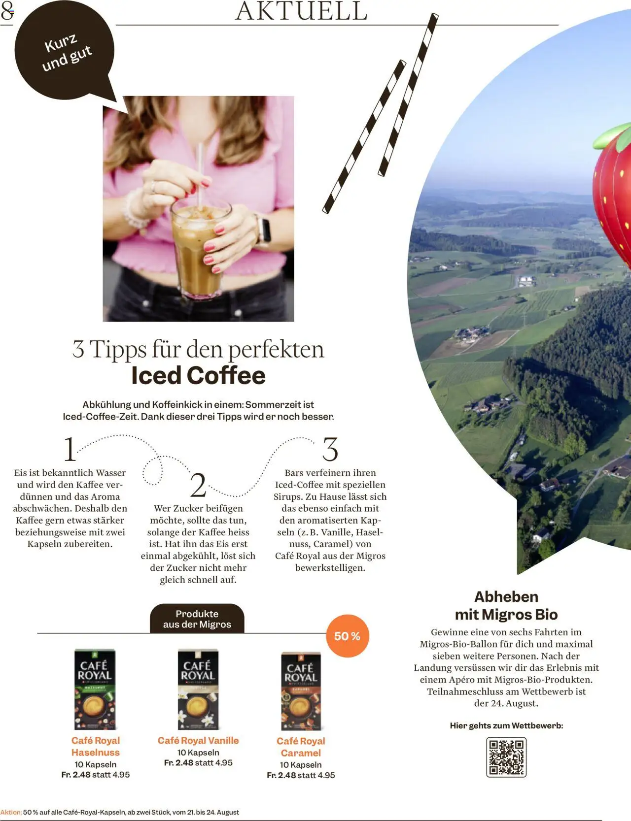 Migros - Magazin ab 18.08.2025 | Seite: 8 | Produkte: Kaffee, Eis, Wasser, Zucker