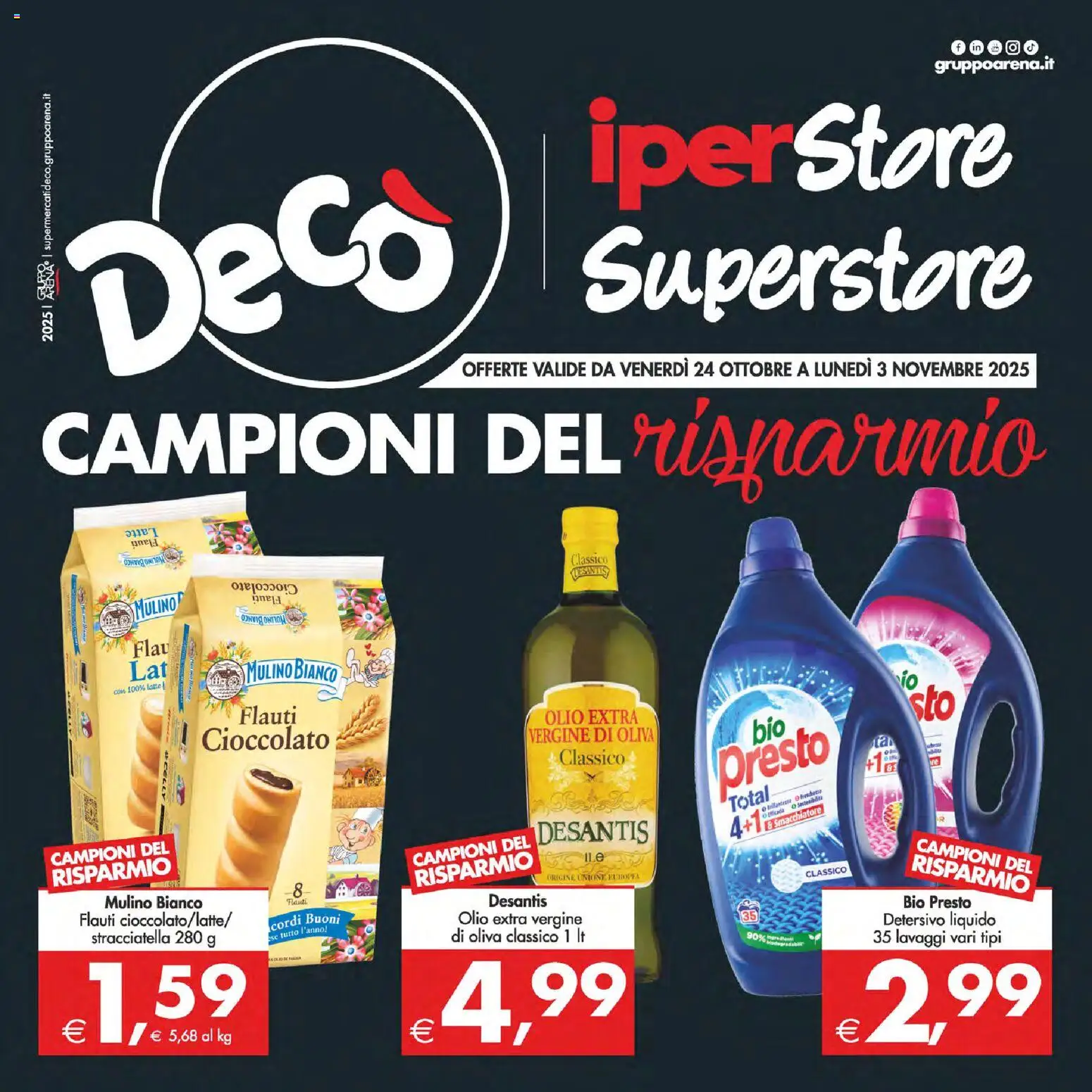 Volantino Decò del 24.10.2025 | Pagina: 1 | Prodotti: Cioccolato, Latte, Olio extra vergine, Stracciatella