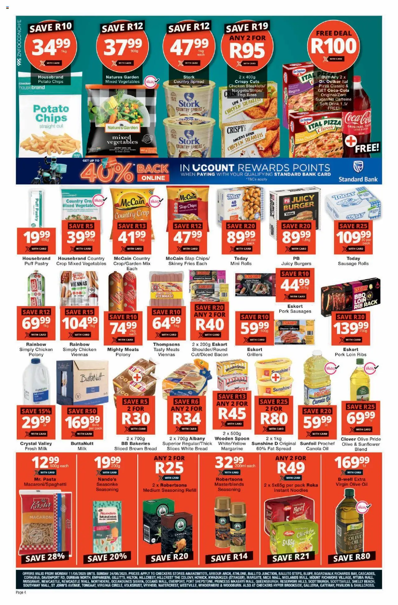 Checkers Specials │ valid from 11.08.2025 | Page: 4 | Products: Pizza, Beer, Cream, Sugar