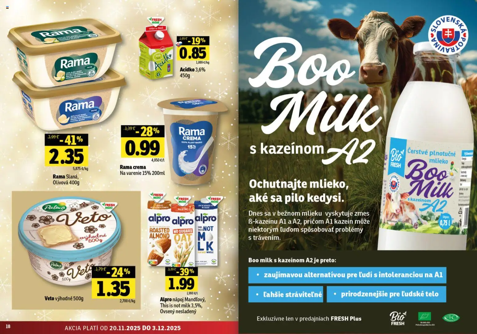 Nové Fresh akcie – leták je platný od 20.11.2025 | Strana: 10 | Produkty: Mlieko, Rama, Acidko, Alpro