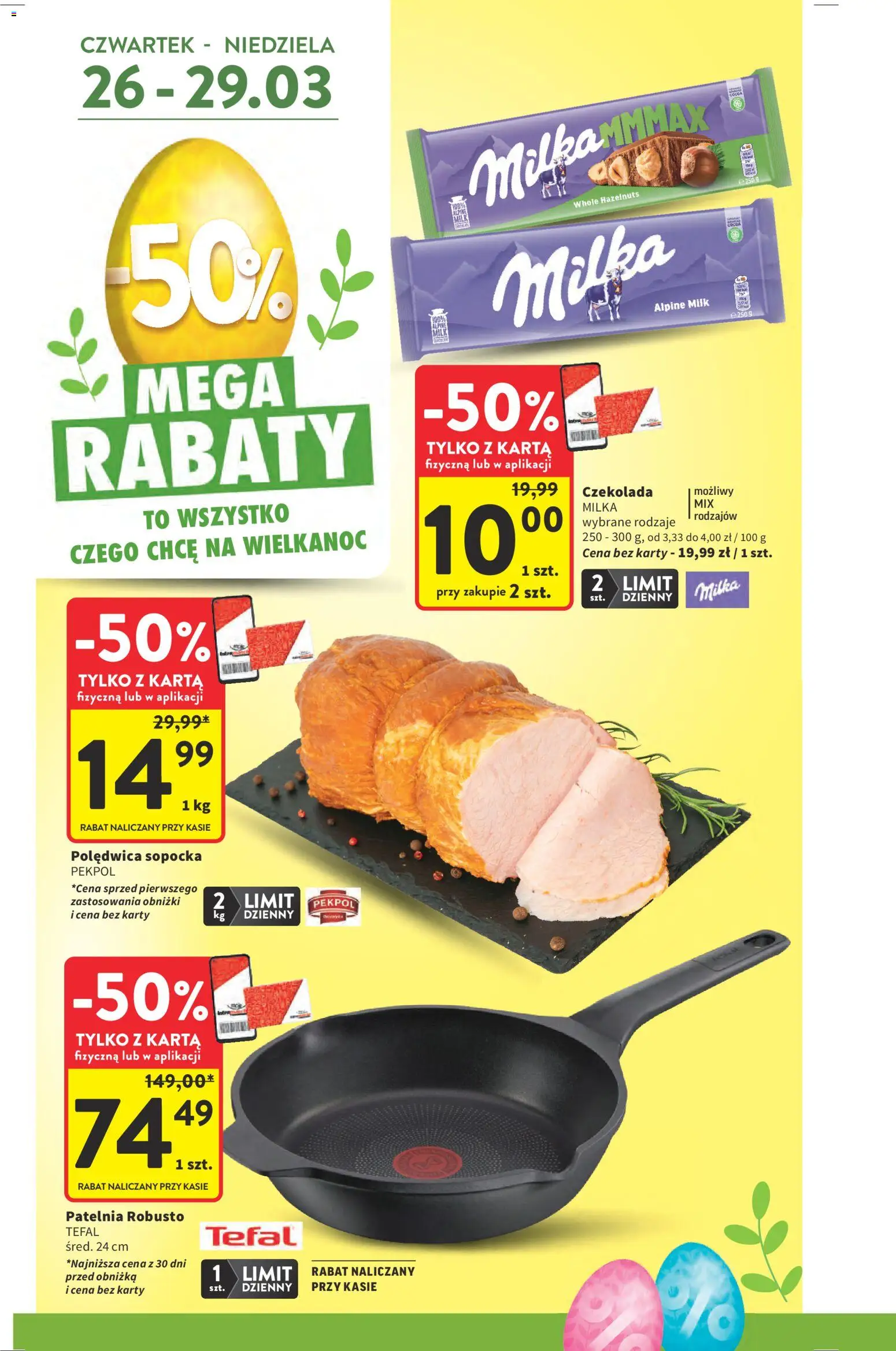 Intermarche gazetka od 26.03.2026 | Strona: 4 | Produkty: Milka, Czekolada, Patelnia, Tefal