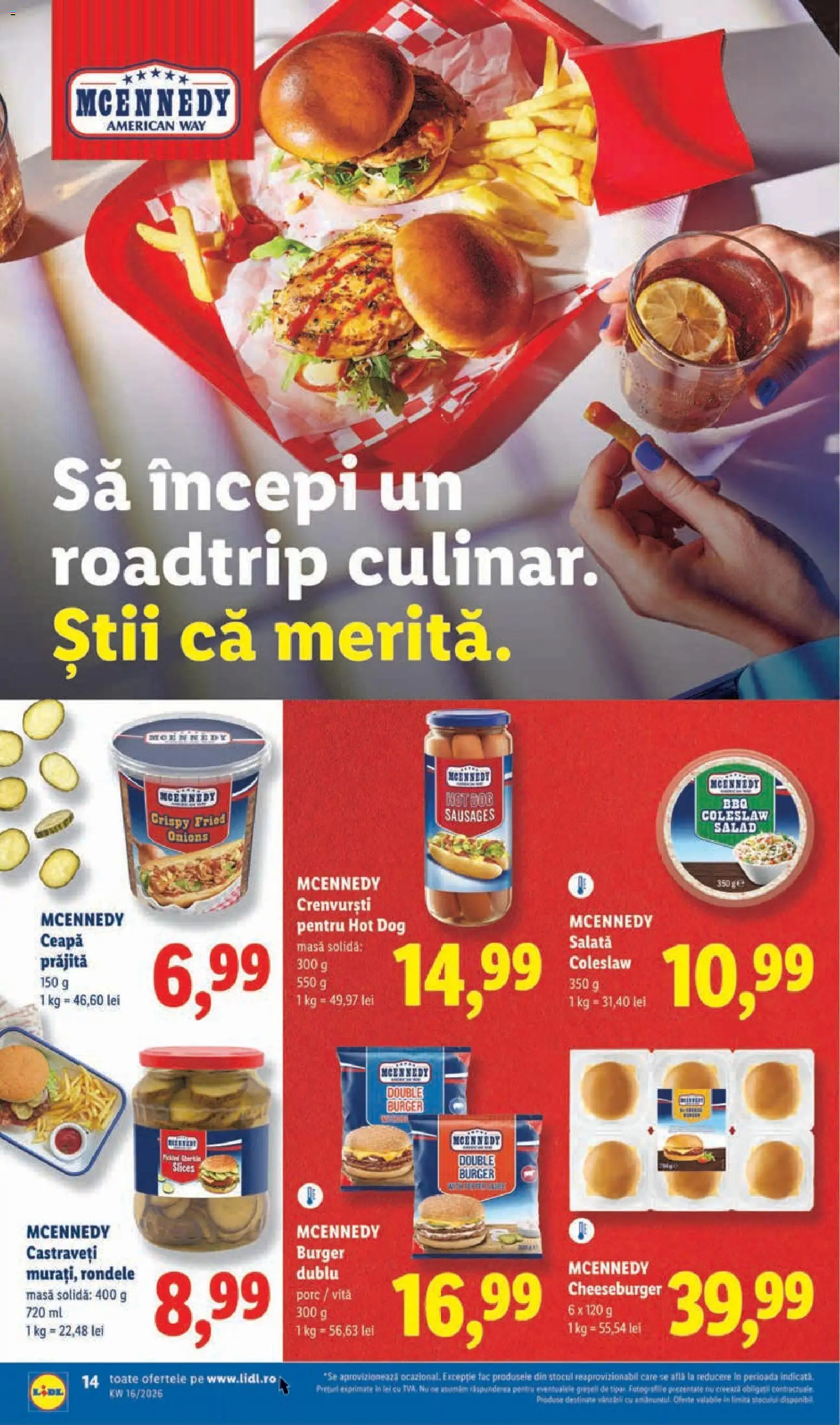 Noul catalog Lidl – valabil de la 14.04.2026 | Pagină: 14 | Produse: Masă, Castraveți, Burger, Ceapă