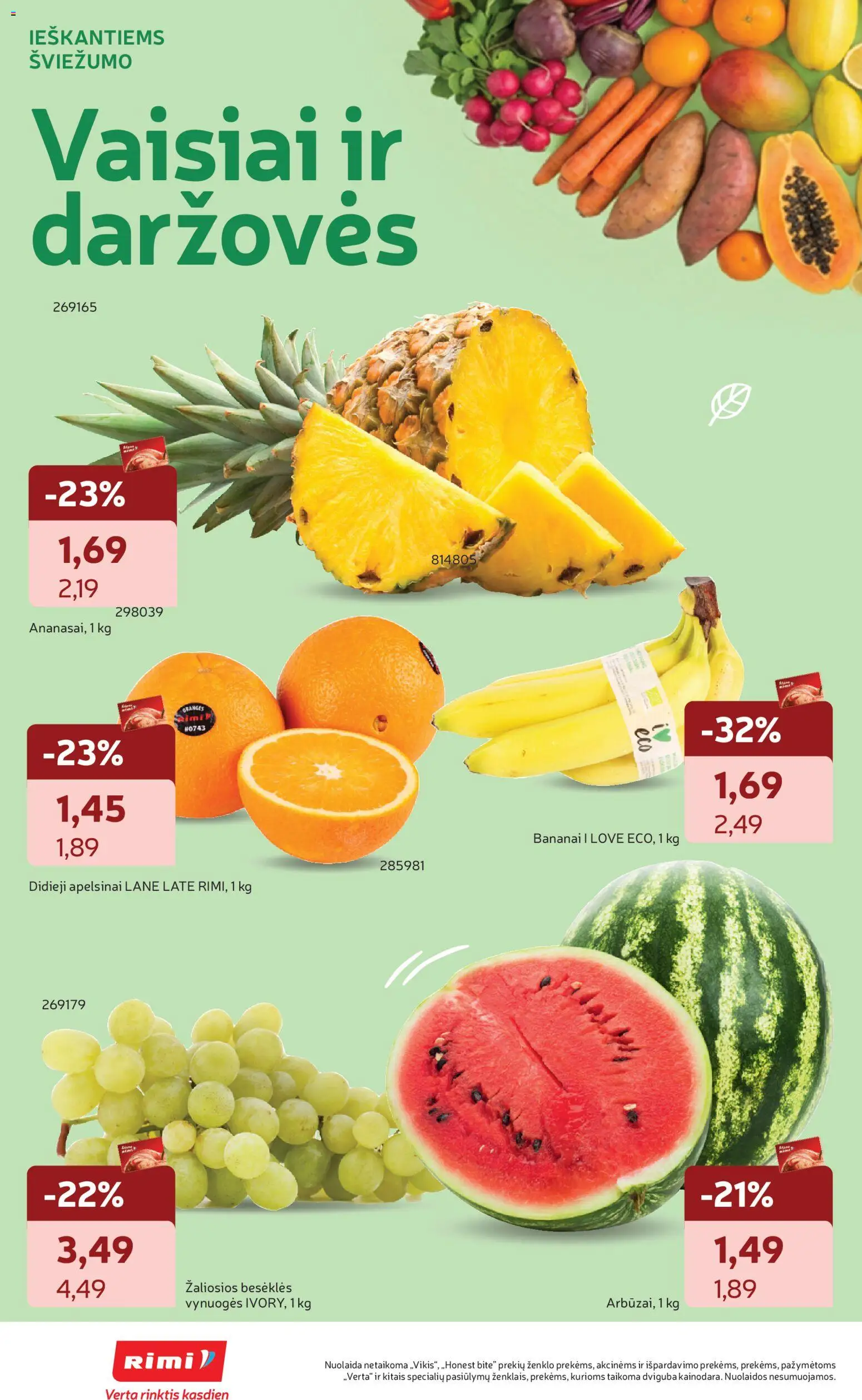 Rimi akcijos nuo 28.04.2026 | Puslapis: 6 | Prekių: Vynuogės, Apelsinai, Bananai