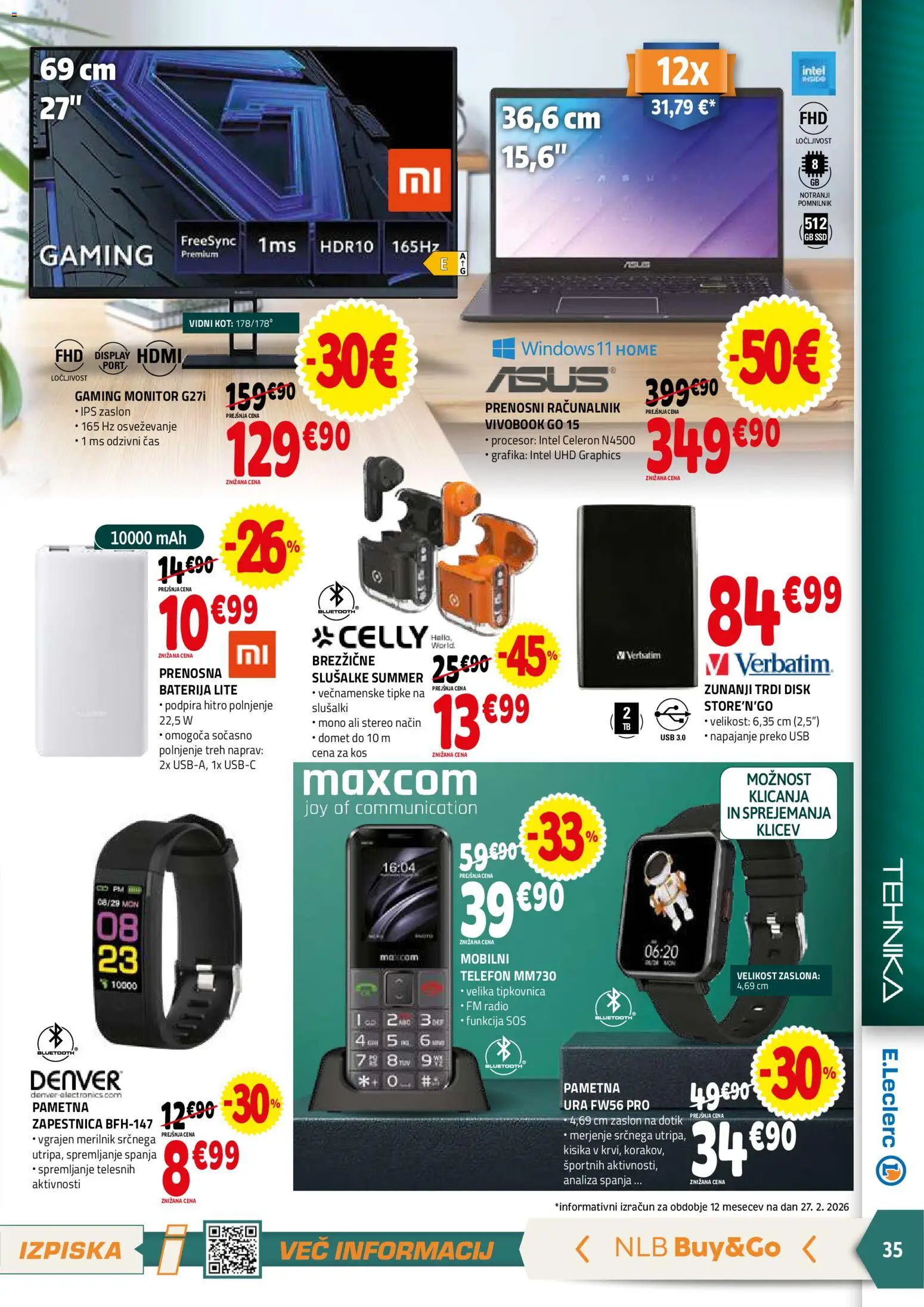 Novi E.leclerc katalog ponudbe – veljaven od 11.03.2026 | Stran: 35 | Izdelki: Baterija, Slusalke, Disk, Pametna ura