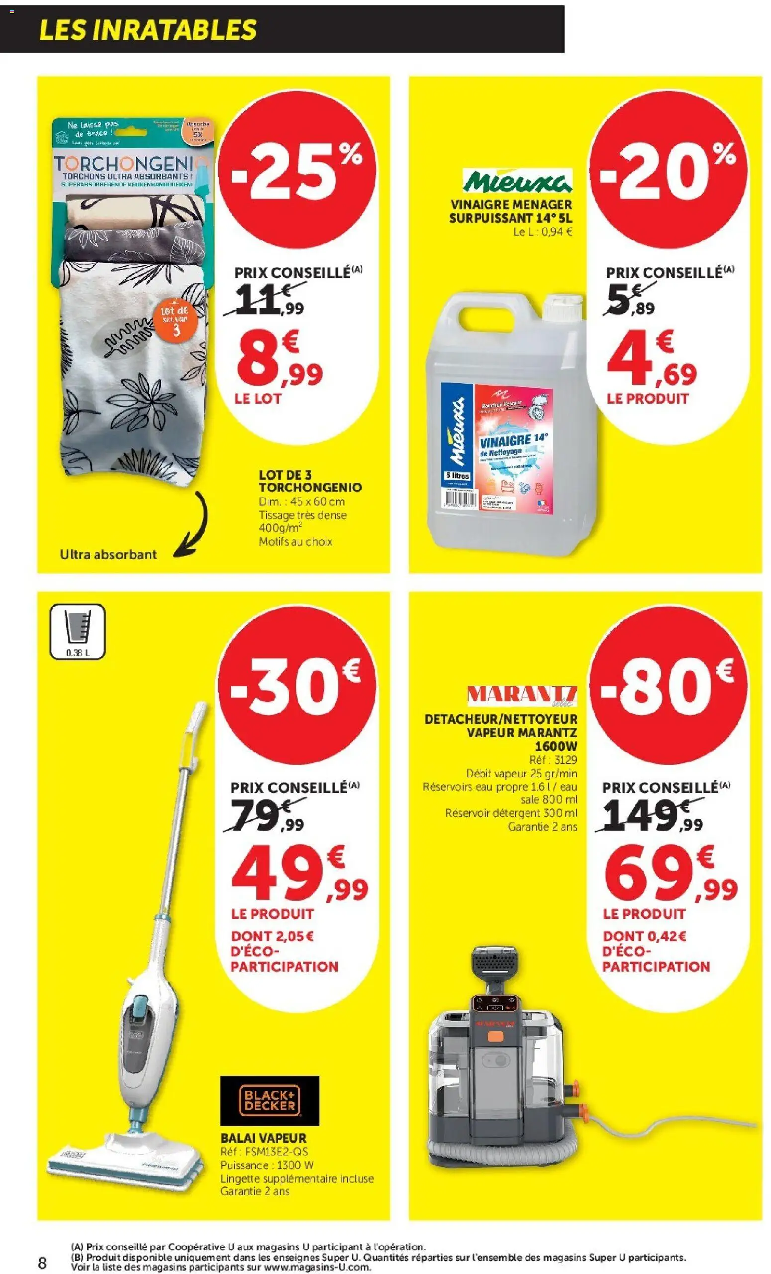 {H1} | Page: 8 | Produits: Détergent, Balai, Vinaigre