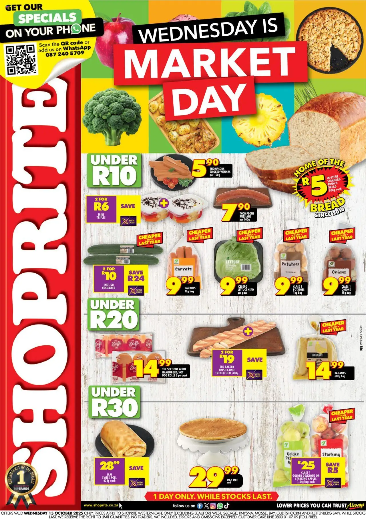 New Shoprite catalogue – valid from 15.10.2025 | Page: 1 | Products: Bag, Bakery, Milk, Bread