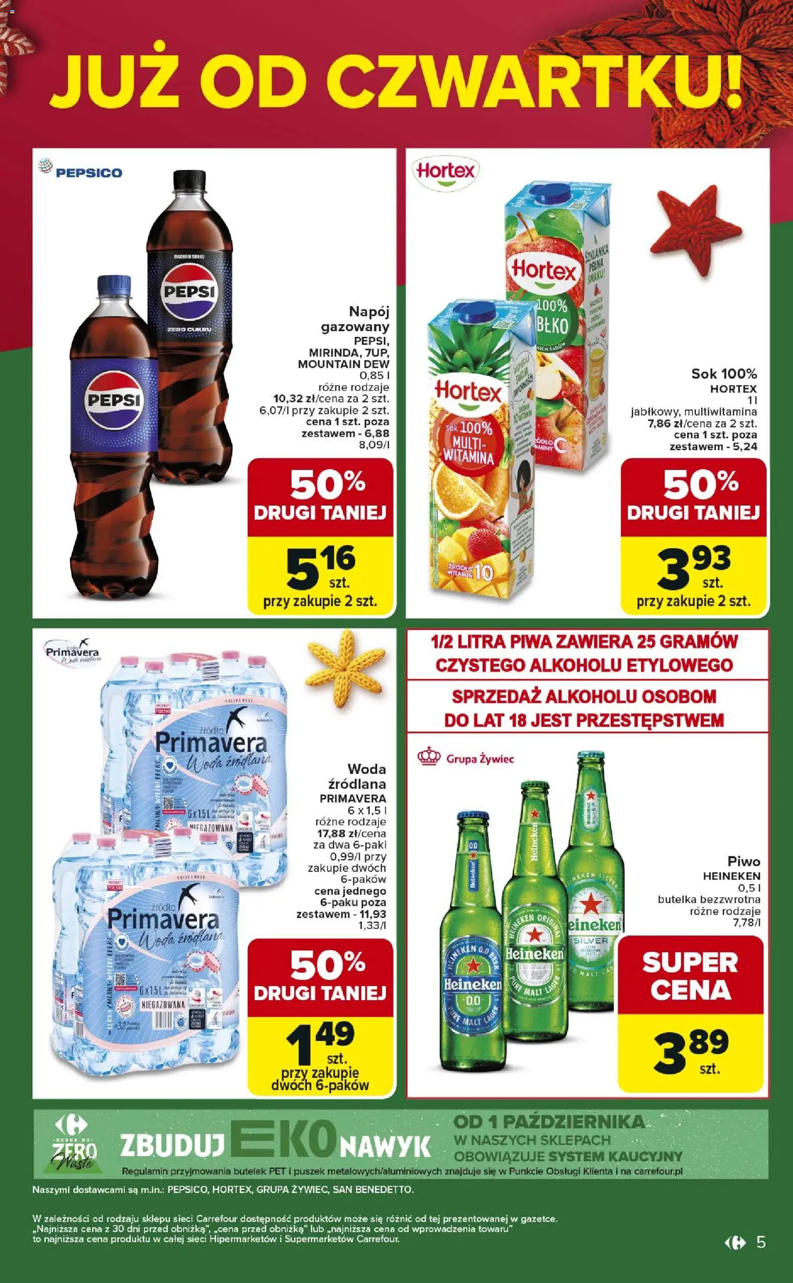 Carrefour Gazetka - Weekend okazji już od czwartku od 04.12.2025 | Strona: 5 | Produkty: Pepsi, Piwo, Woda, Heineken