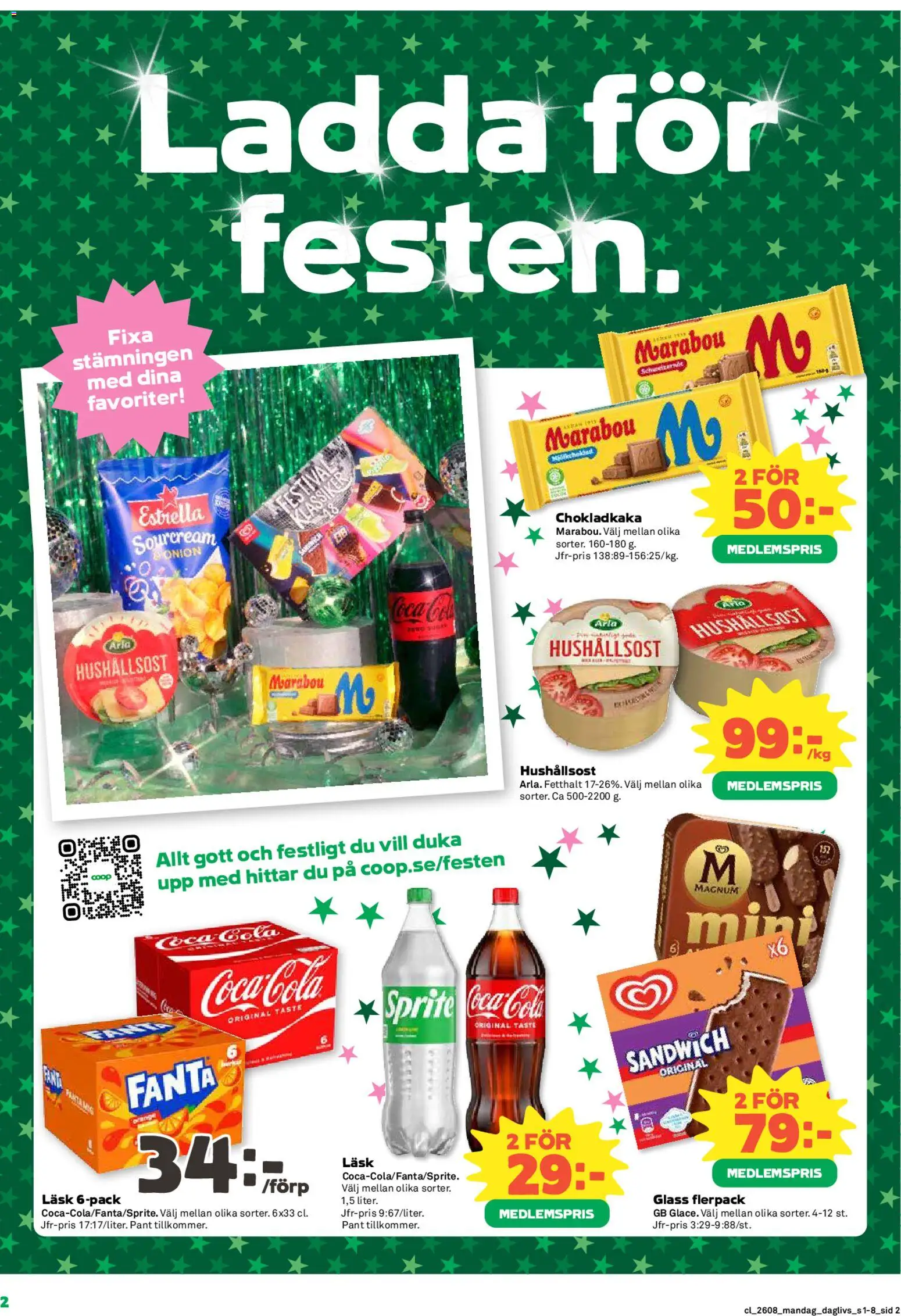 Coop Daglivs reklamblad aktuell från 16.02.2026 | Sida: 2 | Produkter: Sandwich, Hushållsost, Coca cola, Sprite