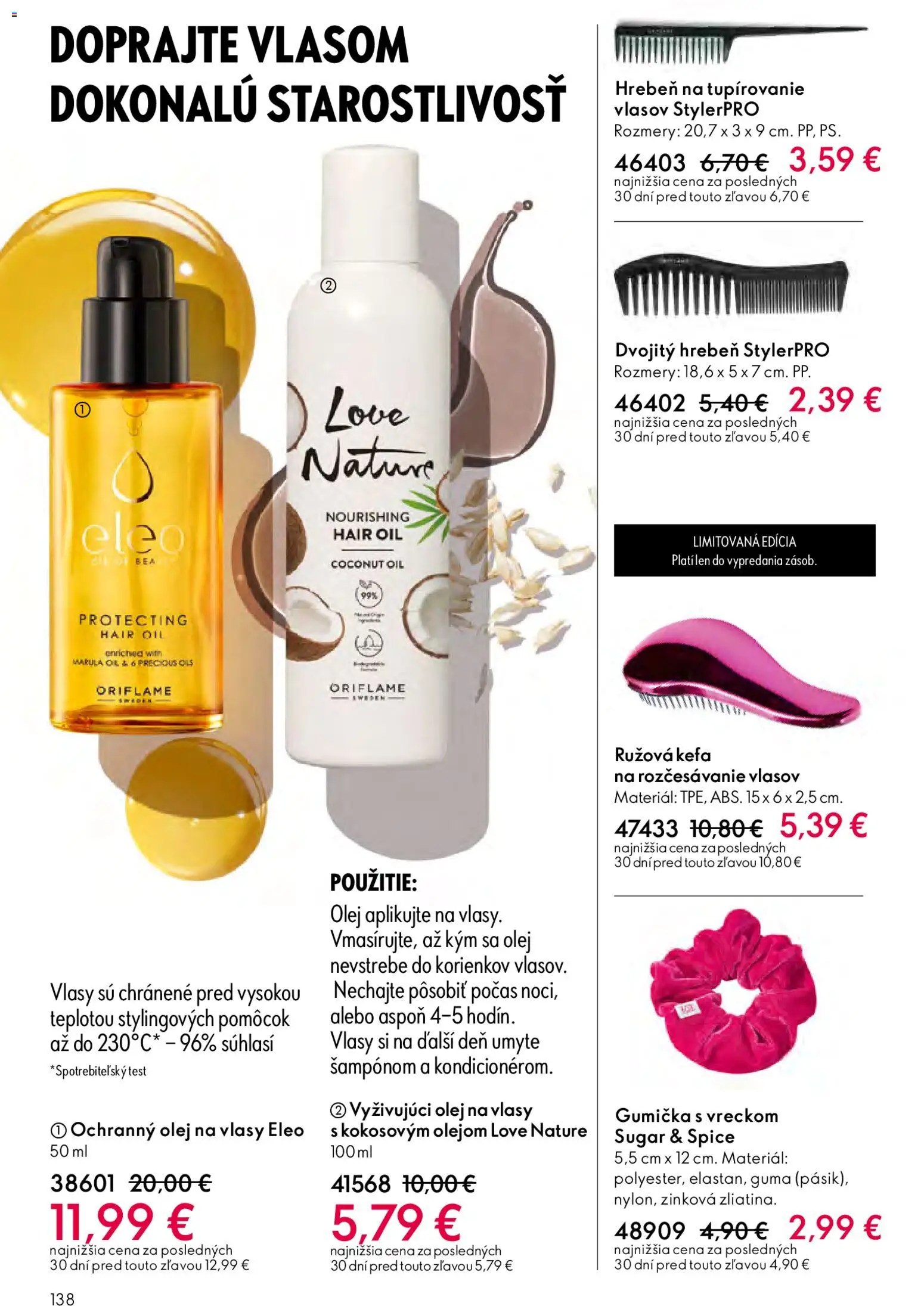 Nové Oriflame akcie – leták je platný od 06.05.2026 | Strana: 138 | Produkty: Olej, Olej na vlasy, Hrebeň, Kefa