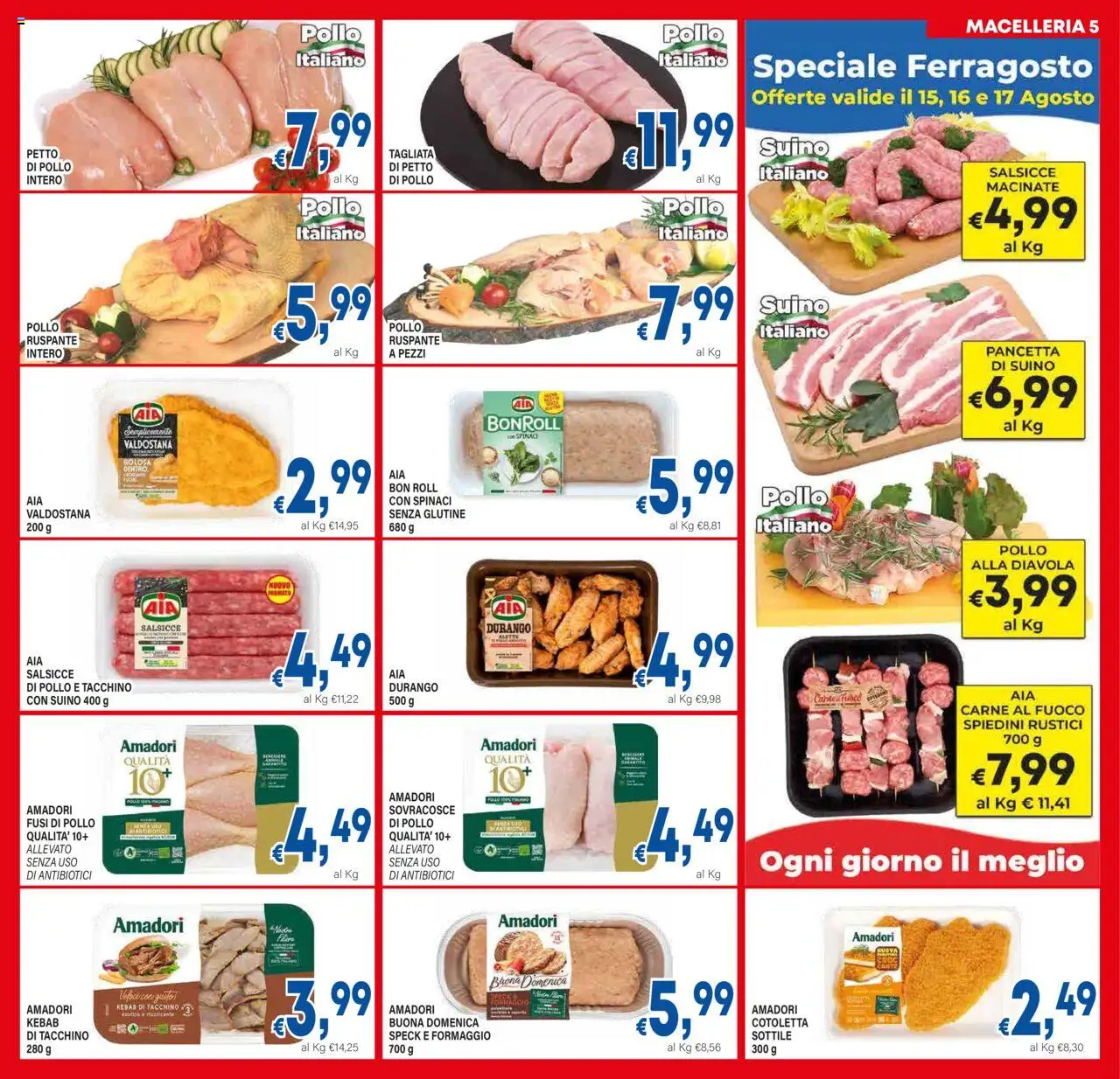 Volantino DEM del 06.08.2025 | Pagina: 5 | Prodotti: Pollo, Pancetta, Tacchino, Formaggio