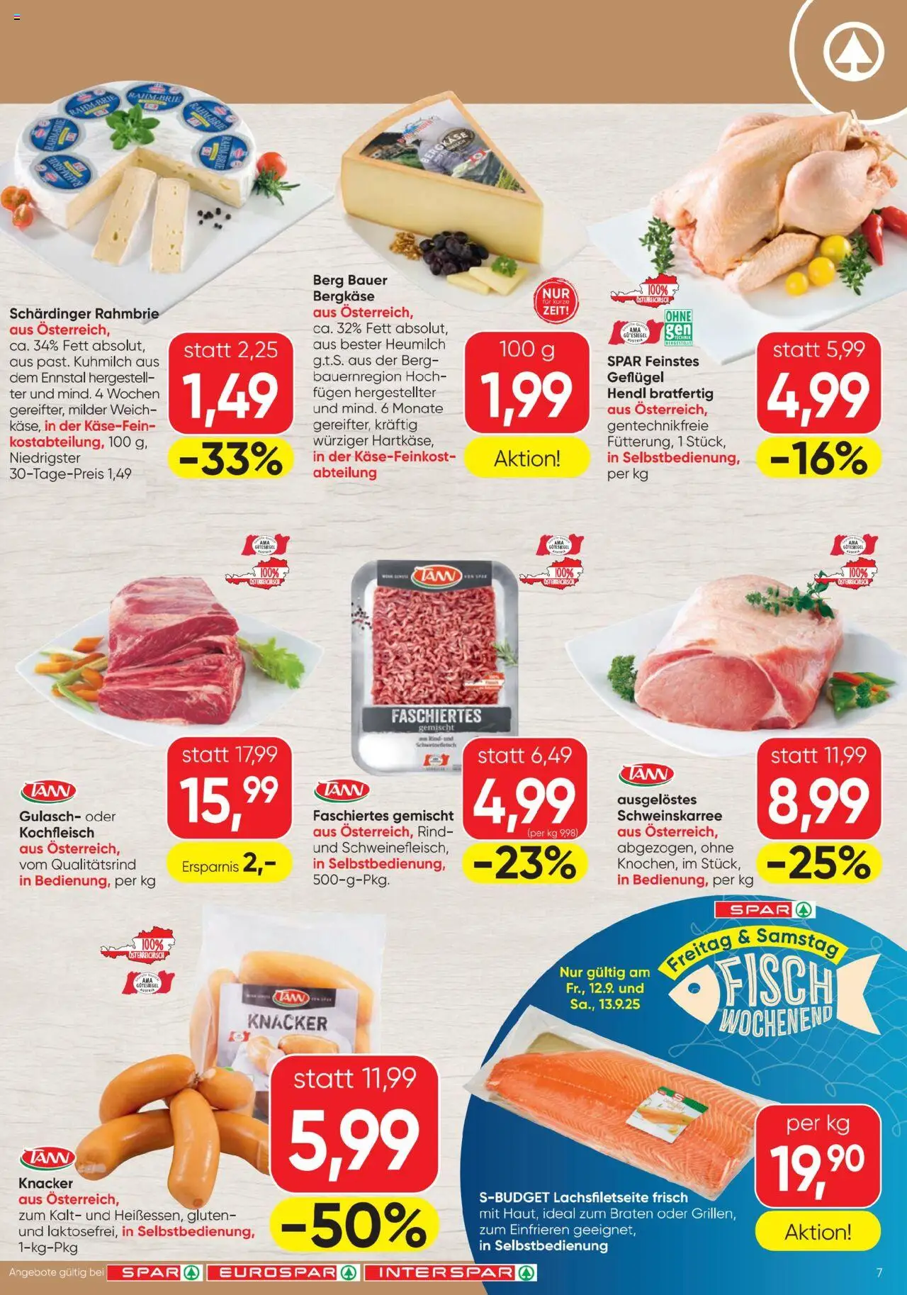 Spar Flugblatt gültig ab 11.09.2025 | Seite: 7 | Produkte: Schweinefleisch, Fisch