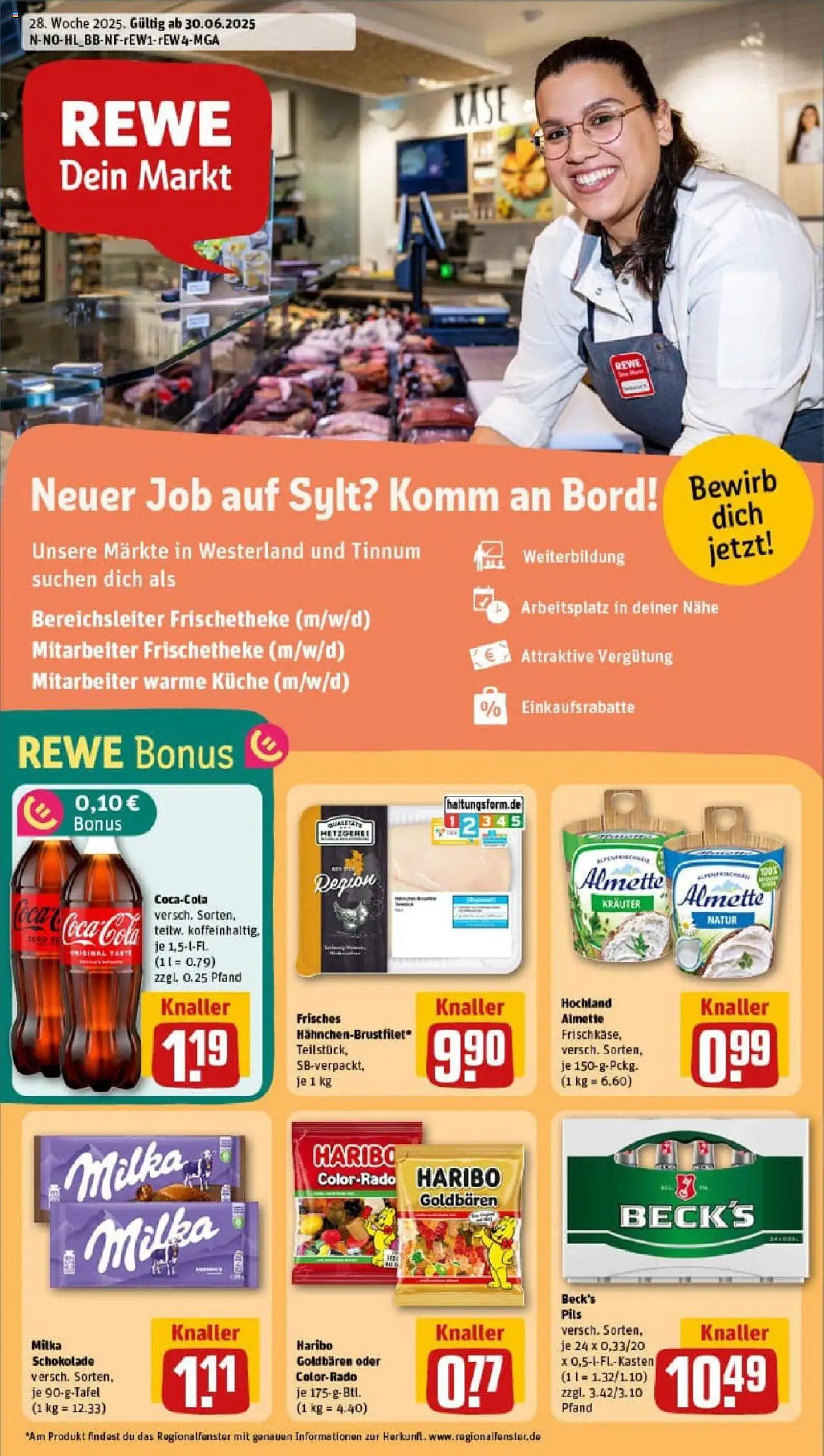 Rewe prospekt Tinnum/Sylt	 - gültig ab dem 06.07.2025 | Seite: 1 | Produkte: Almette, Cola, Schokolade, Pils