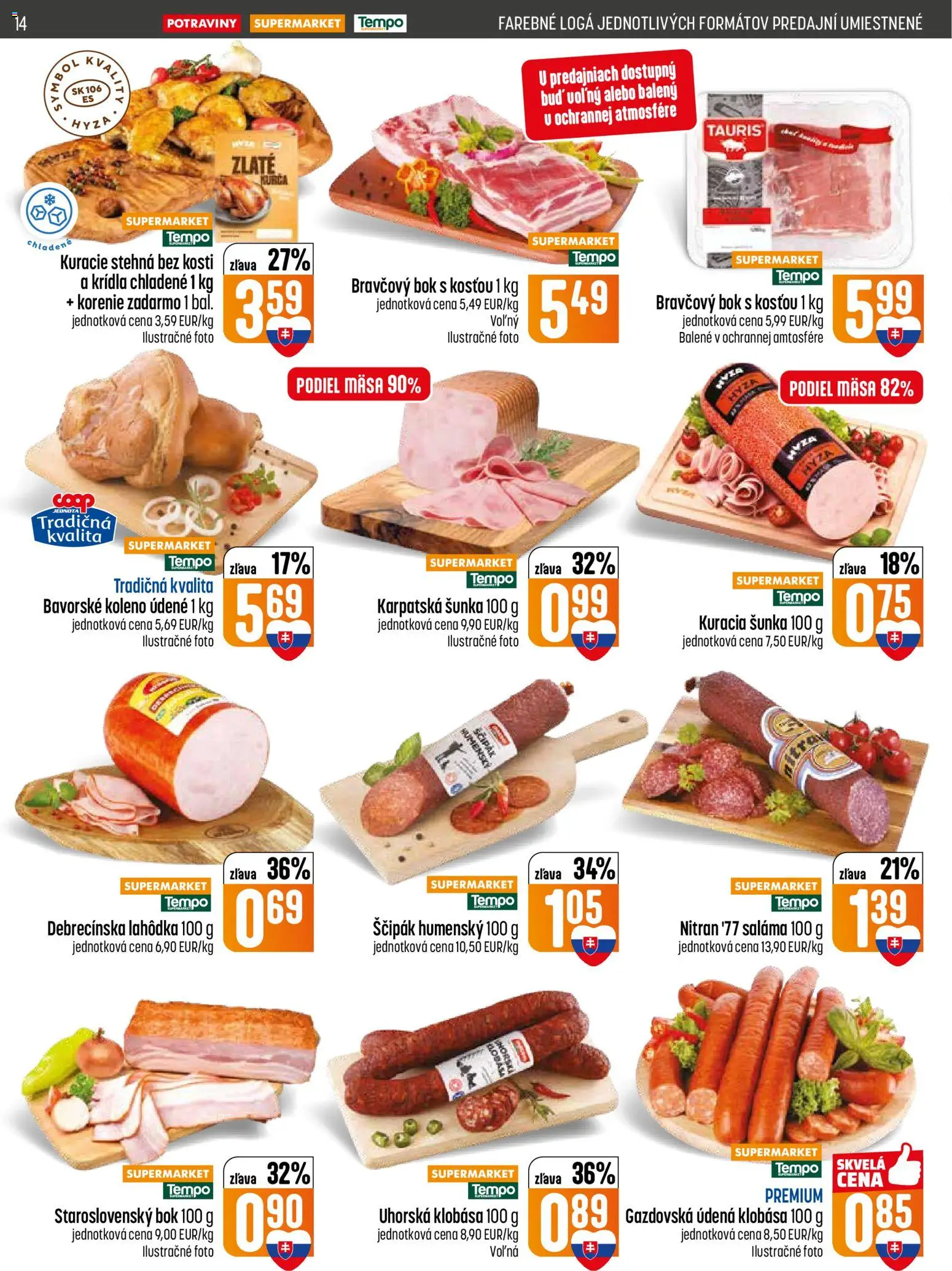 Nové COOP Jednota akcie – leták je platný od 26.02.2026 | Strana: 14 | Produkty: Saláma, Klobása, Kuracie stehná, Korenie