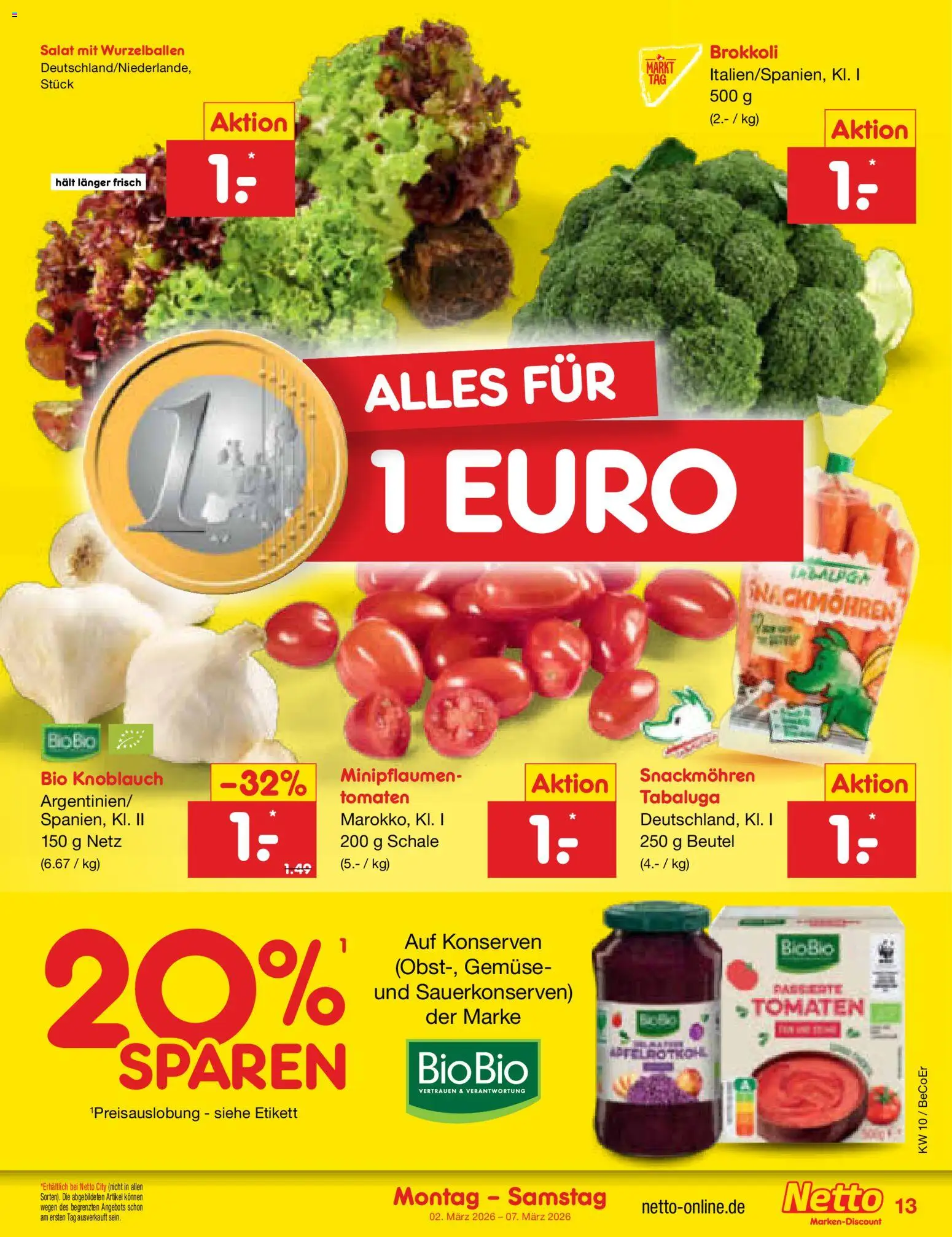 Netto Marken-Discount Prospekt 	 – gültig ab 02.03.2026 | Seite: 13 | Produkte: Gemüse, Brokkoli, Knoblauch, Salat