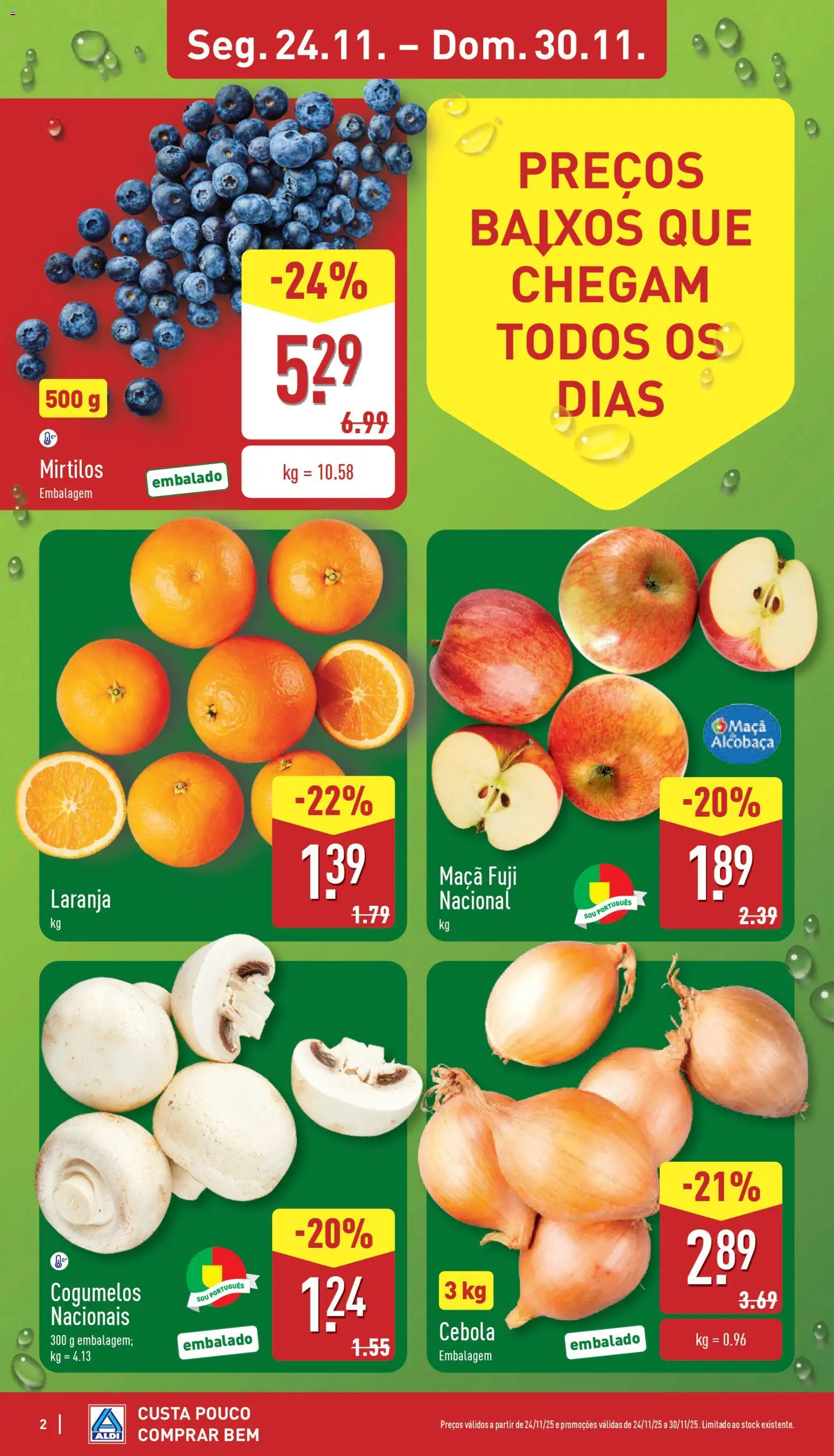 Aldi folheto │ válido de 24.11.2025 | Página: 2 | Produtos: Cebola, Maça, Cogumelos, Mirtilos