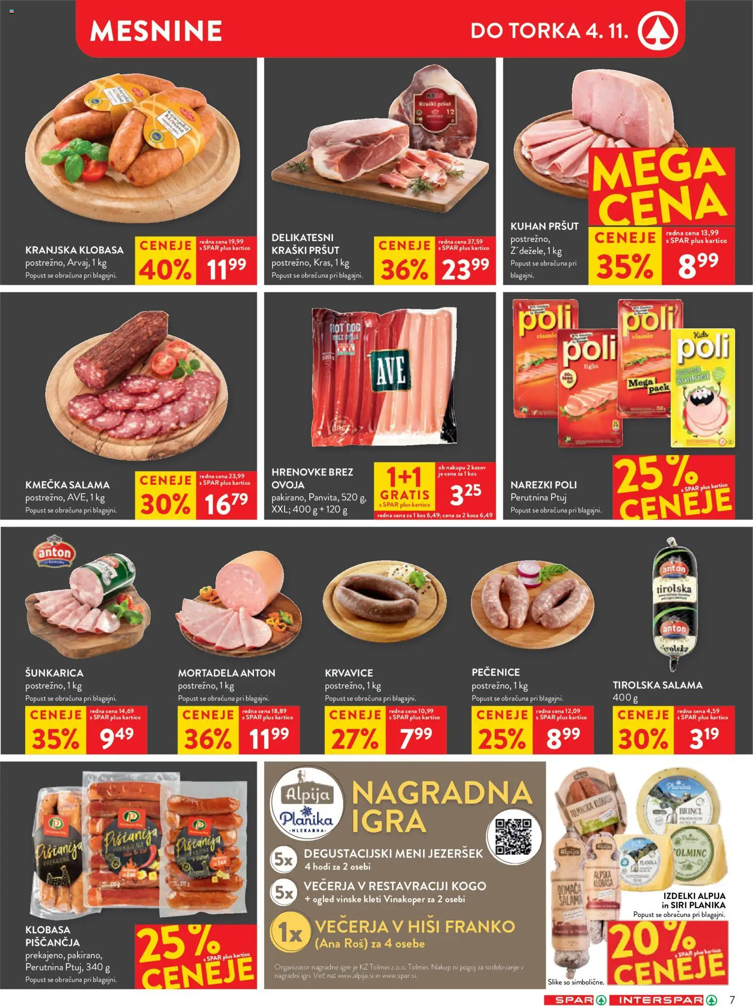 Novi Spar katalog ponudbe – veljaven od 29.10.2025 | Stran: 11 | Izdelki: Hrenovke, Pršut, Mortadela, Kos