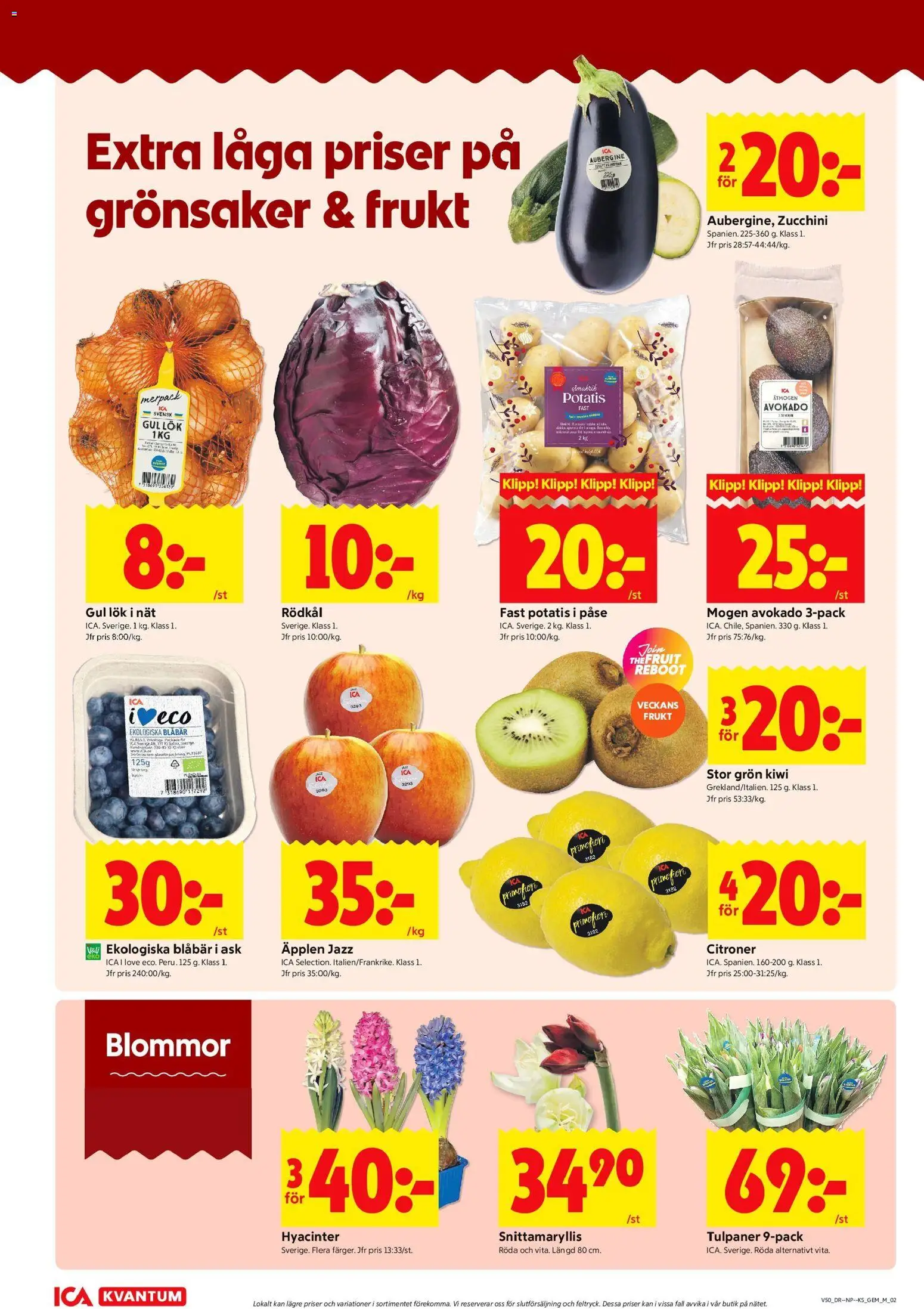 ICA Kvantum reklamblad aktuell från 08.12.2025 | Sida: 2 | Produkter: Gul lök, Kiwi, Blåbär, Rödkål