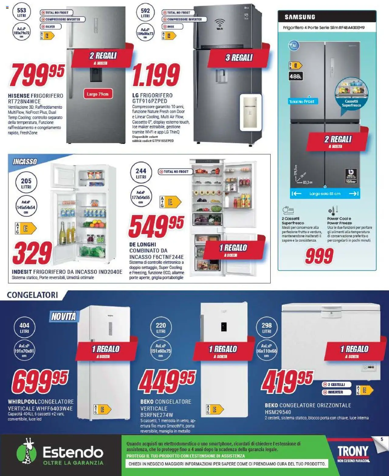 Volantino Trony del 05.09.2025 | Pagina: 5 | Prodotti: Compressore, Frutta, Congelatore, Frigorifero da incasso