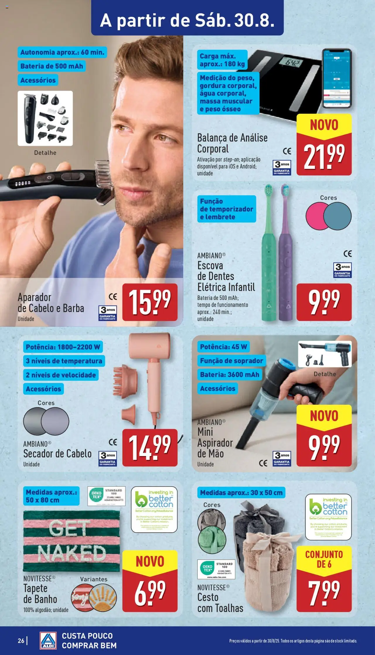 Aldi folheto │ válido de 25.08.2025 | Página: 26 | Produtos: Agua, Secador, Secador de cabelo, Banho